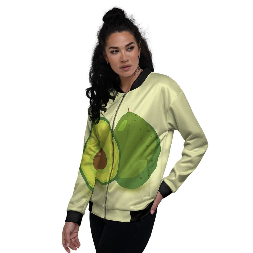 Avocado Green Print Women's Bomber Jacket-grizzshop