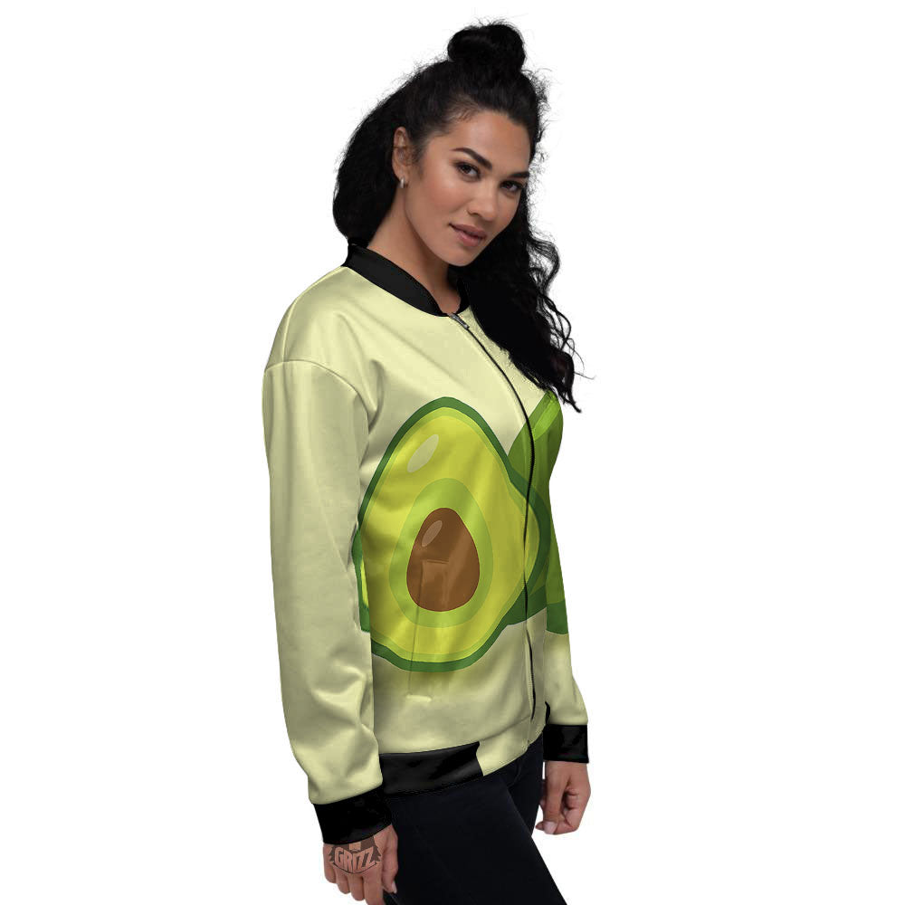 Avocado Green Print Women's Bomber Jacket-grizzshop