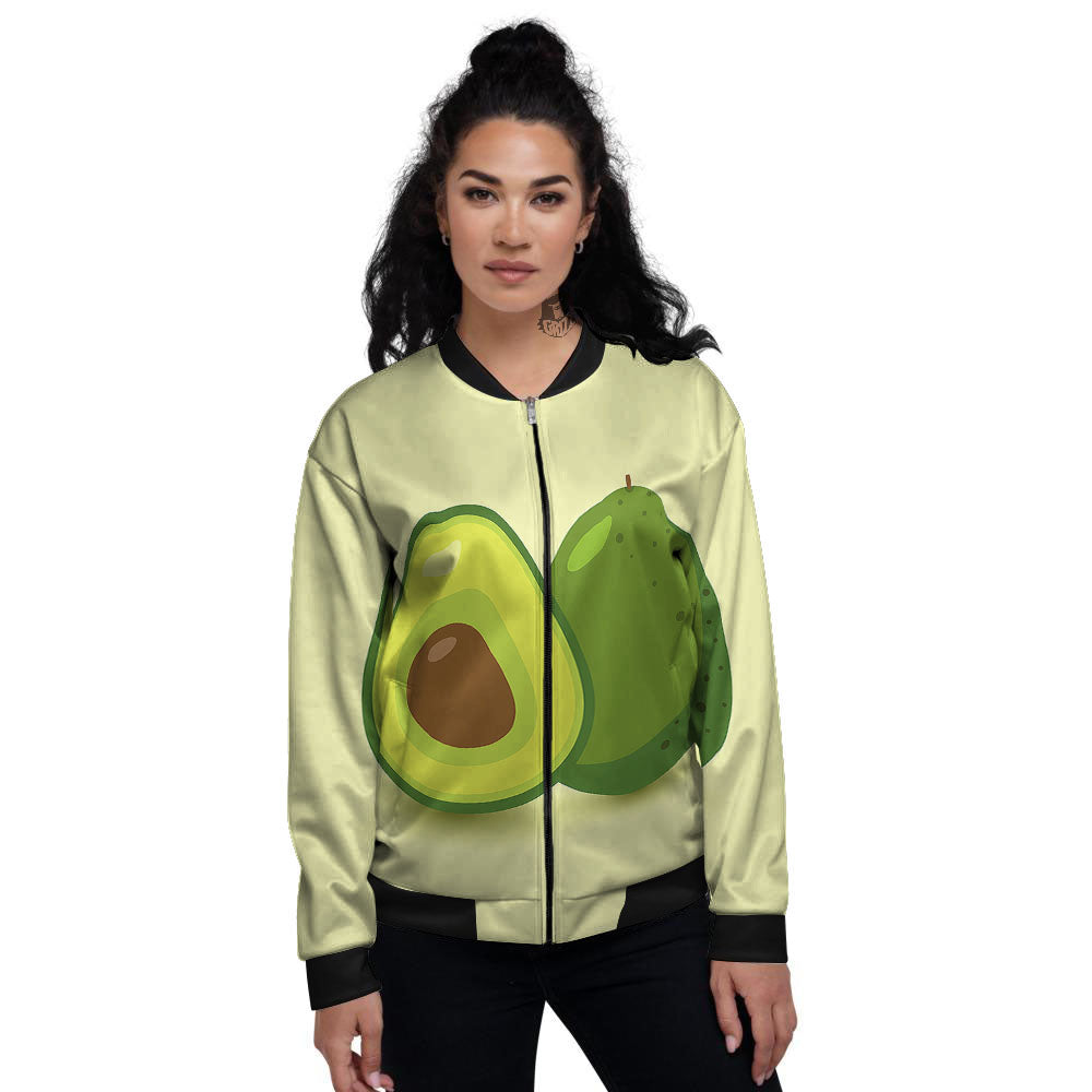 Avocado Green Print Women's Bomber Jacket-grizzshop
