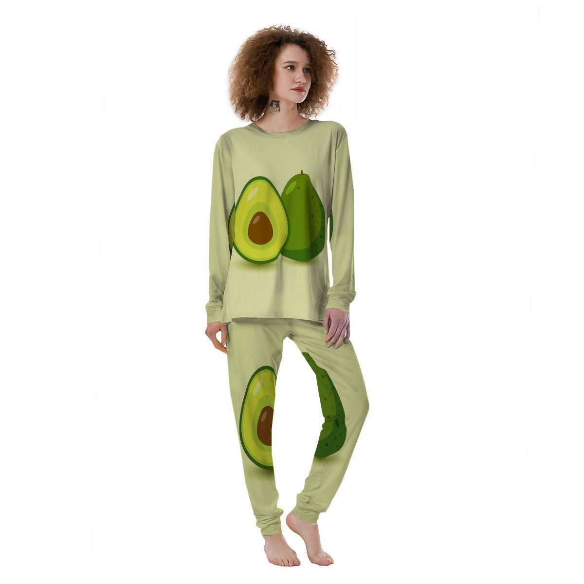 Avocado Green Print Women's Pajamas-grizzshop
