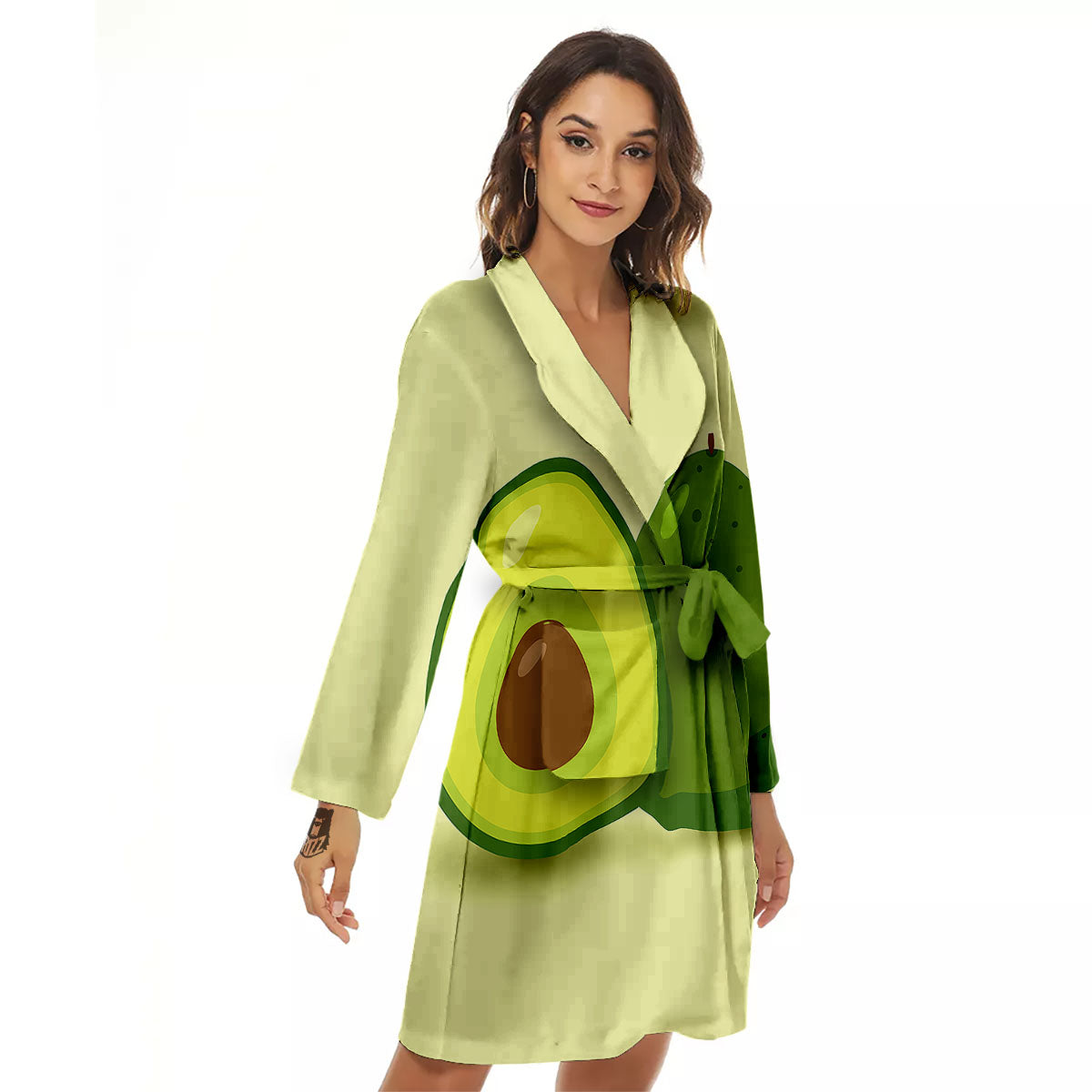 Avocado Green Print Women's Robe-grizzshop