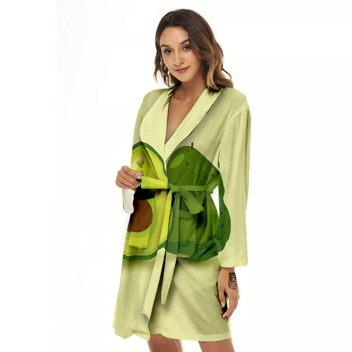 Avocado Green Print Women's Robe-grizzshop