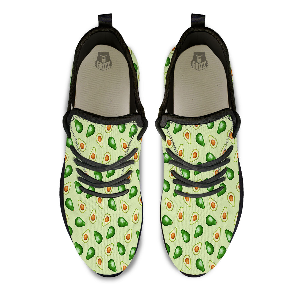 Avocado Half Cut Print Black Athletic Shoes-grizzshop