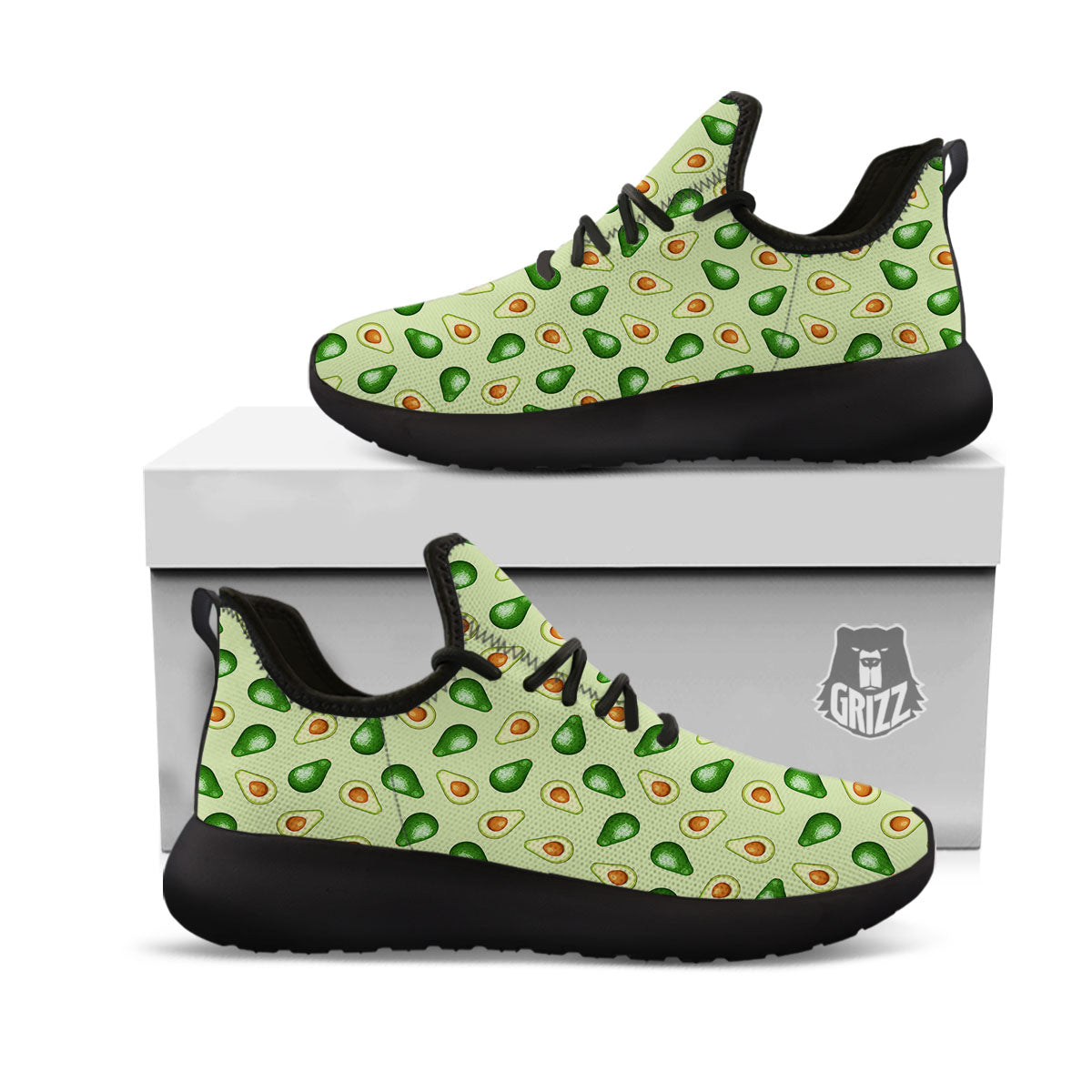 Avocado Half Cut Print Black Athletic Shoes-grizzshop