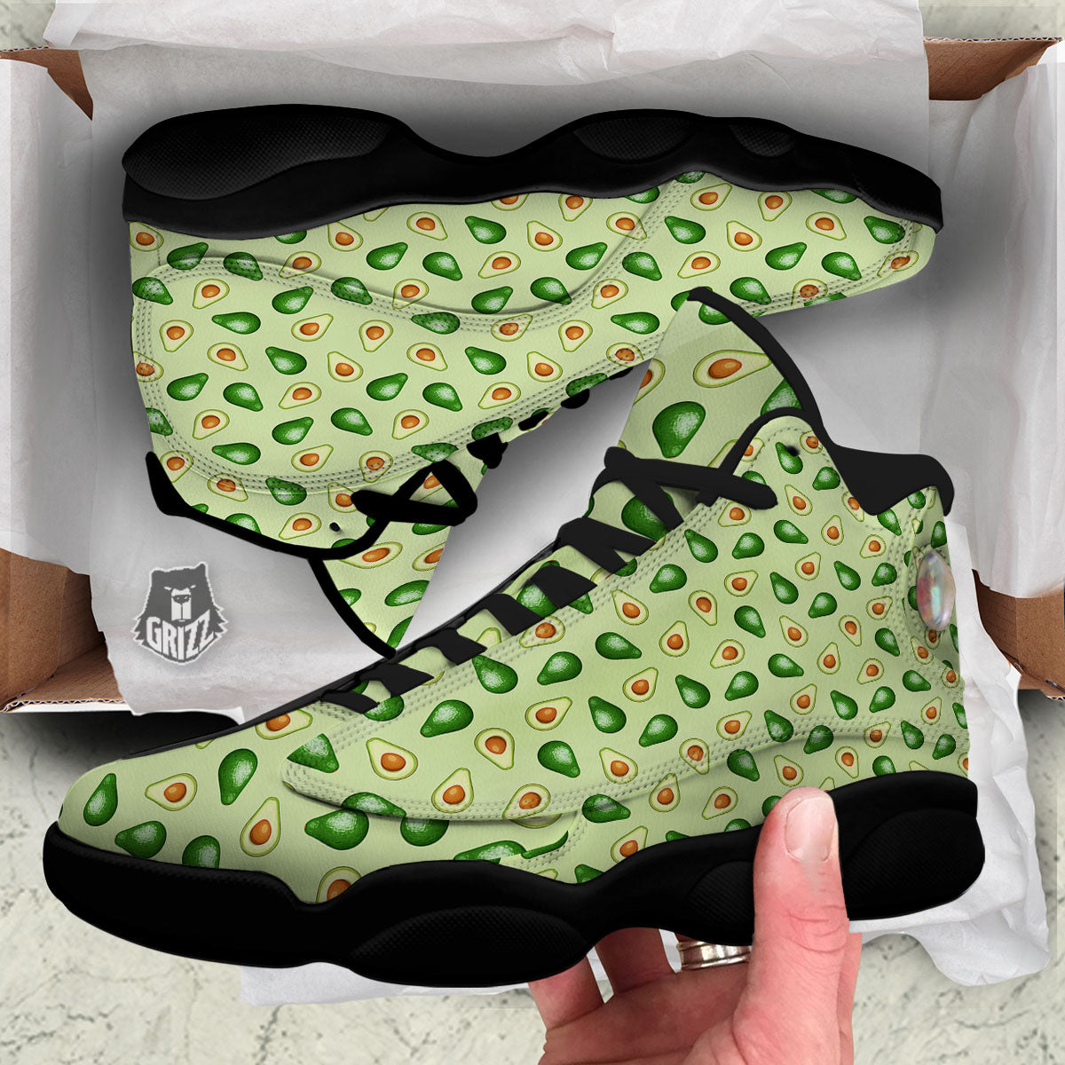 Avocado Half Cut Print Black Basketball Shoes-grizzshop