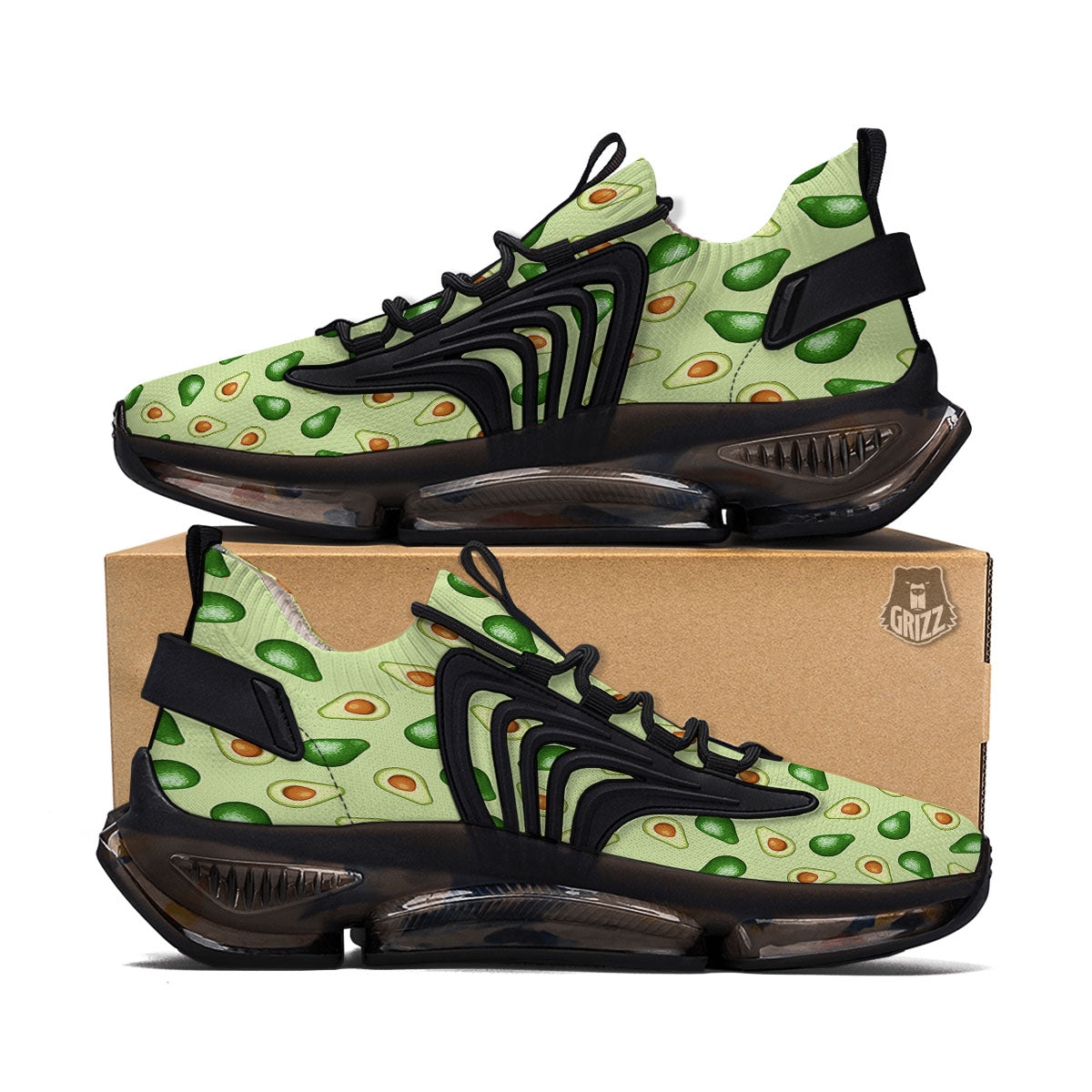 Avocado Half Cut Print Black Gym Shoes-grizzshop