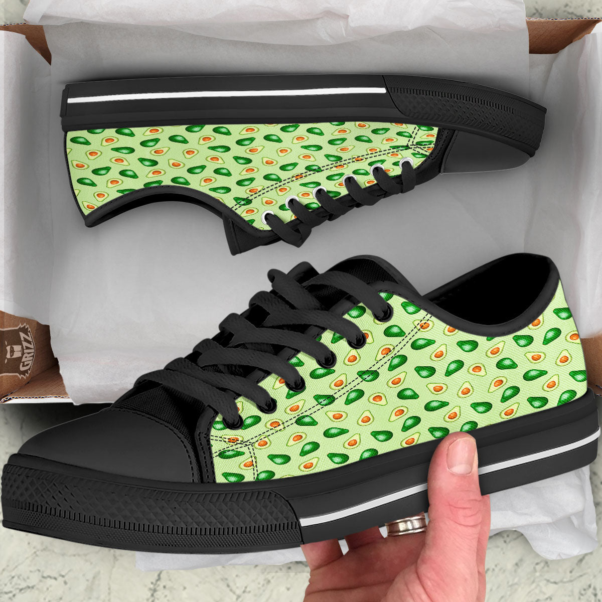 Avocado Half Cut Print Black Low Top Shoes-grizzshop