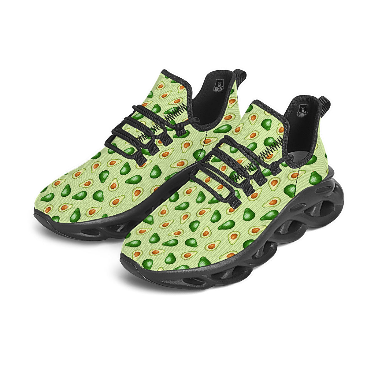 Avocado Half Cut Print Black Running Shoes-grizzshop