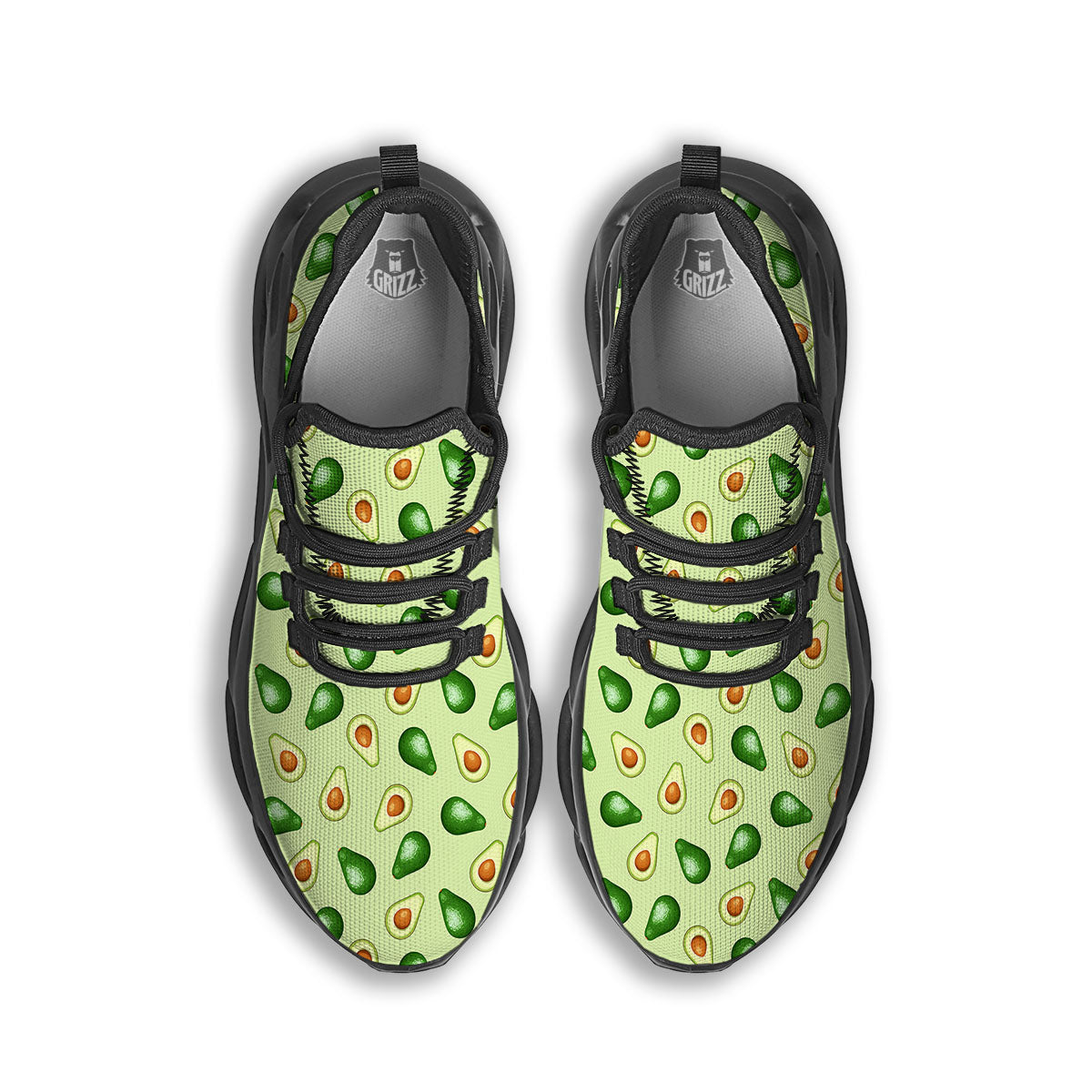Avocado Half Cut Print Black Running Shoes-grizzshop