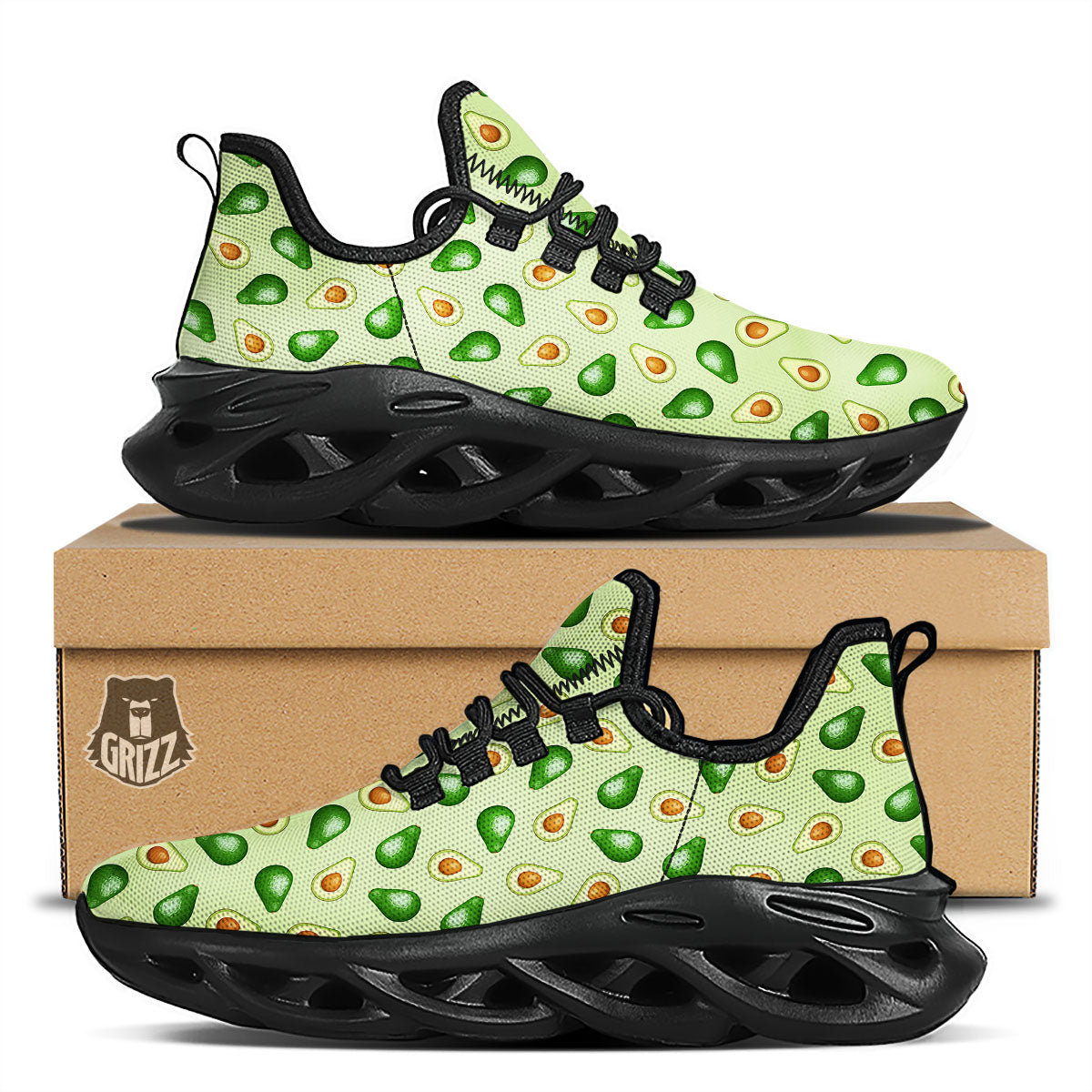 Avocado Half Cut Print Black Running Shoes-grizzshop