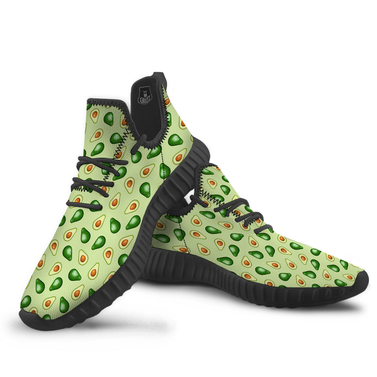 Avocado Half Cut Print Black Walking Shoes-grizzshop