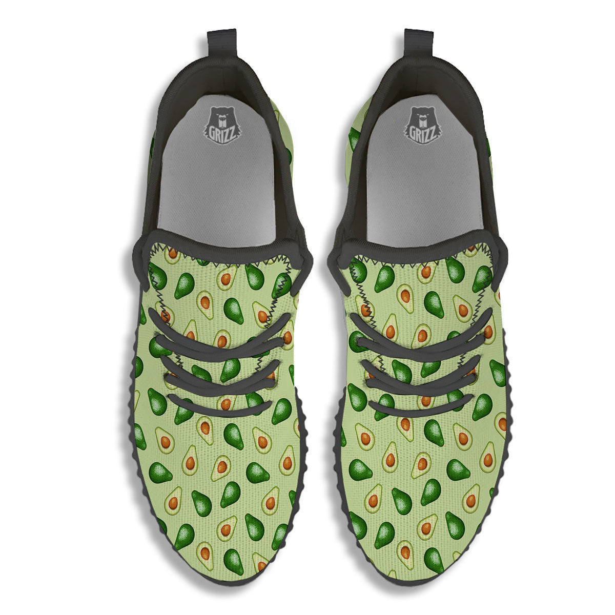 Avocado Half Cut Print Black Walking Shoes-grizzshop