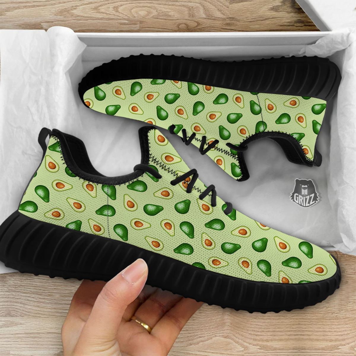 Avocado Half Cut Print Black Walking Shoes-grizzshop