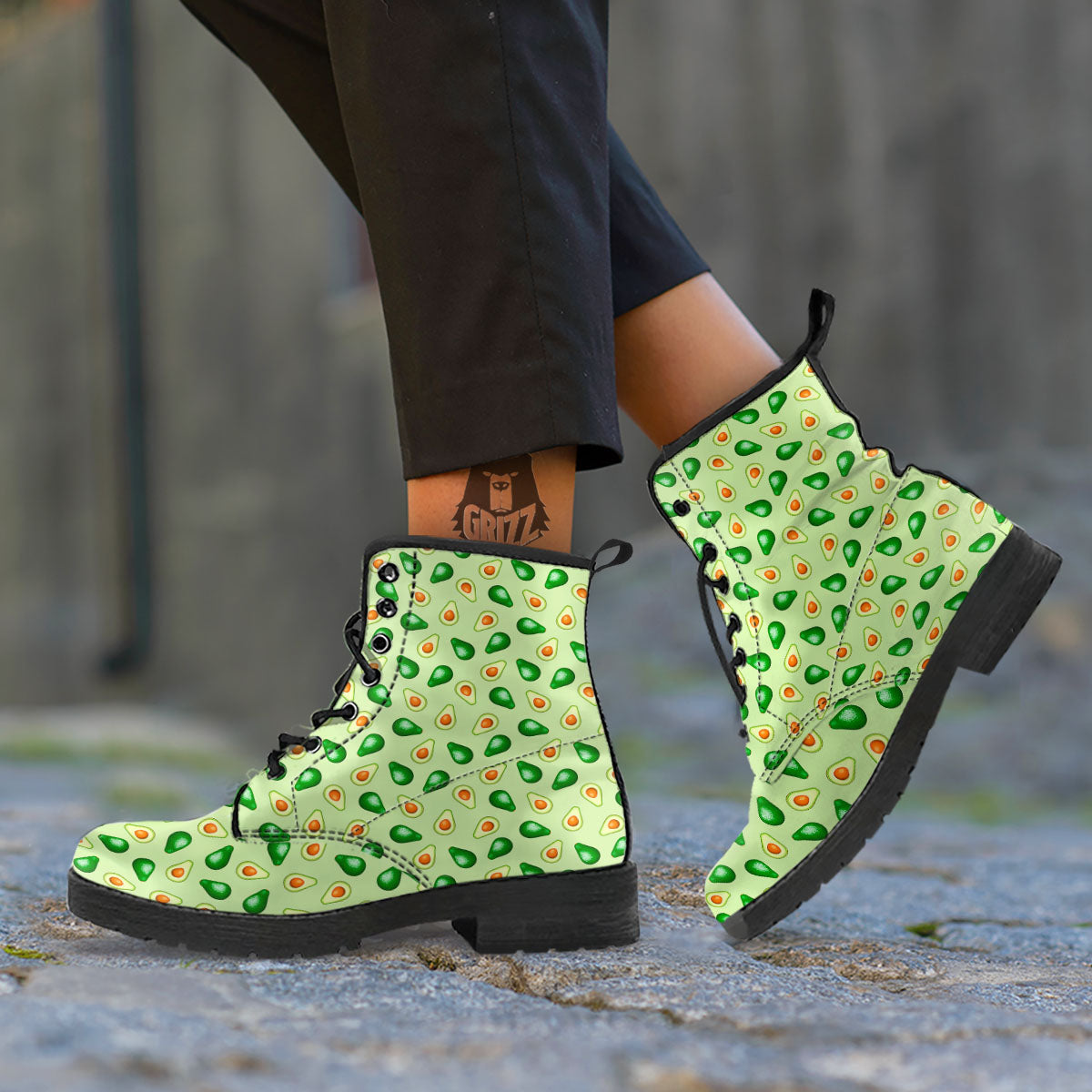 Avocado Half Cut Print Leather Boots-grizzshop