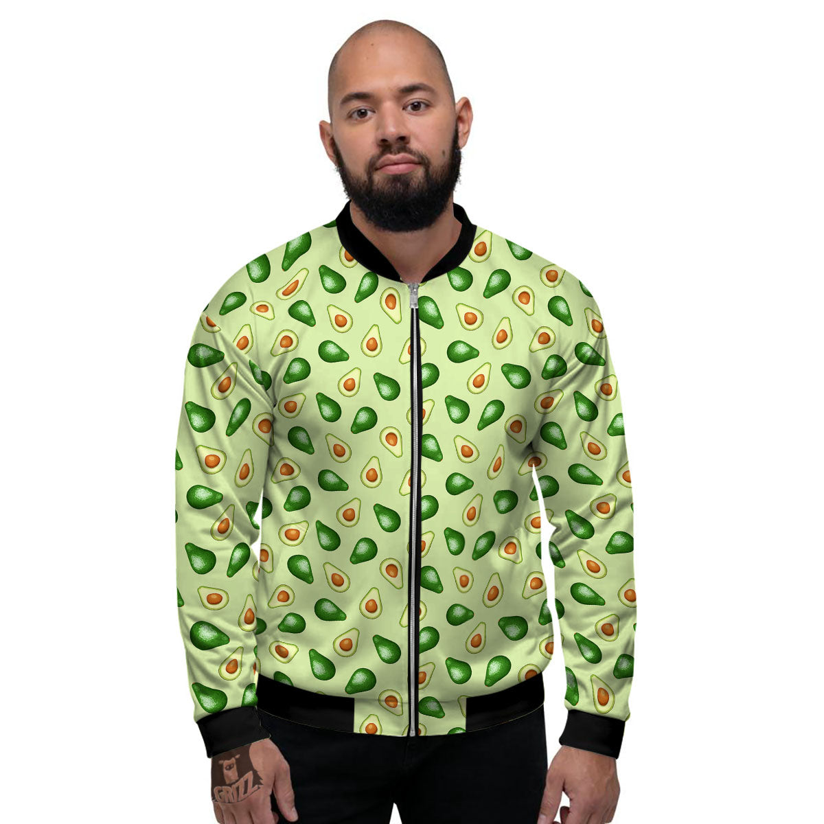 Avocado Half Cut Print Men's Bomber Jacket-grizzshop