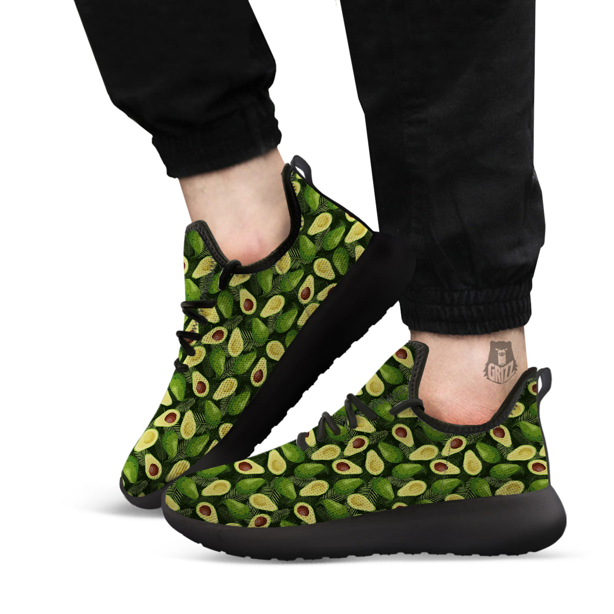 Avocado Half Cut Print Pattern Black Athletic Shoes-grizzshop