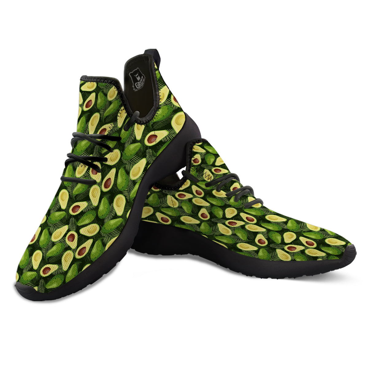 Avocado Half Cut Print Pattern Black Athletic Shoes-grizzshop