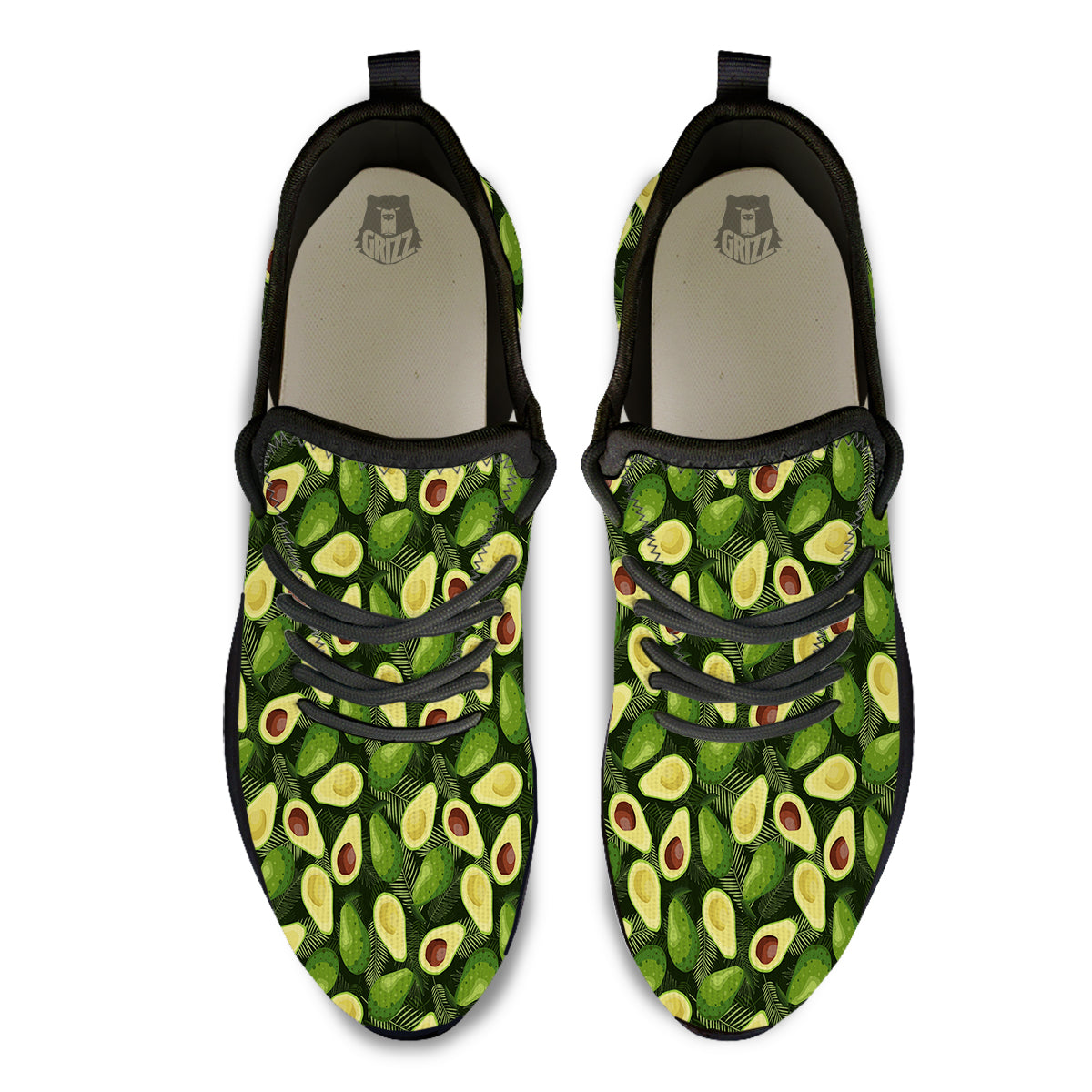 Avocado Half Cut Print Pattern Black Athletic Shoes-grizzshop