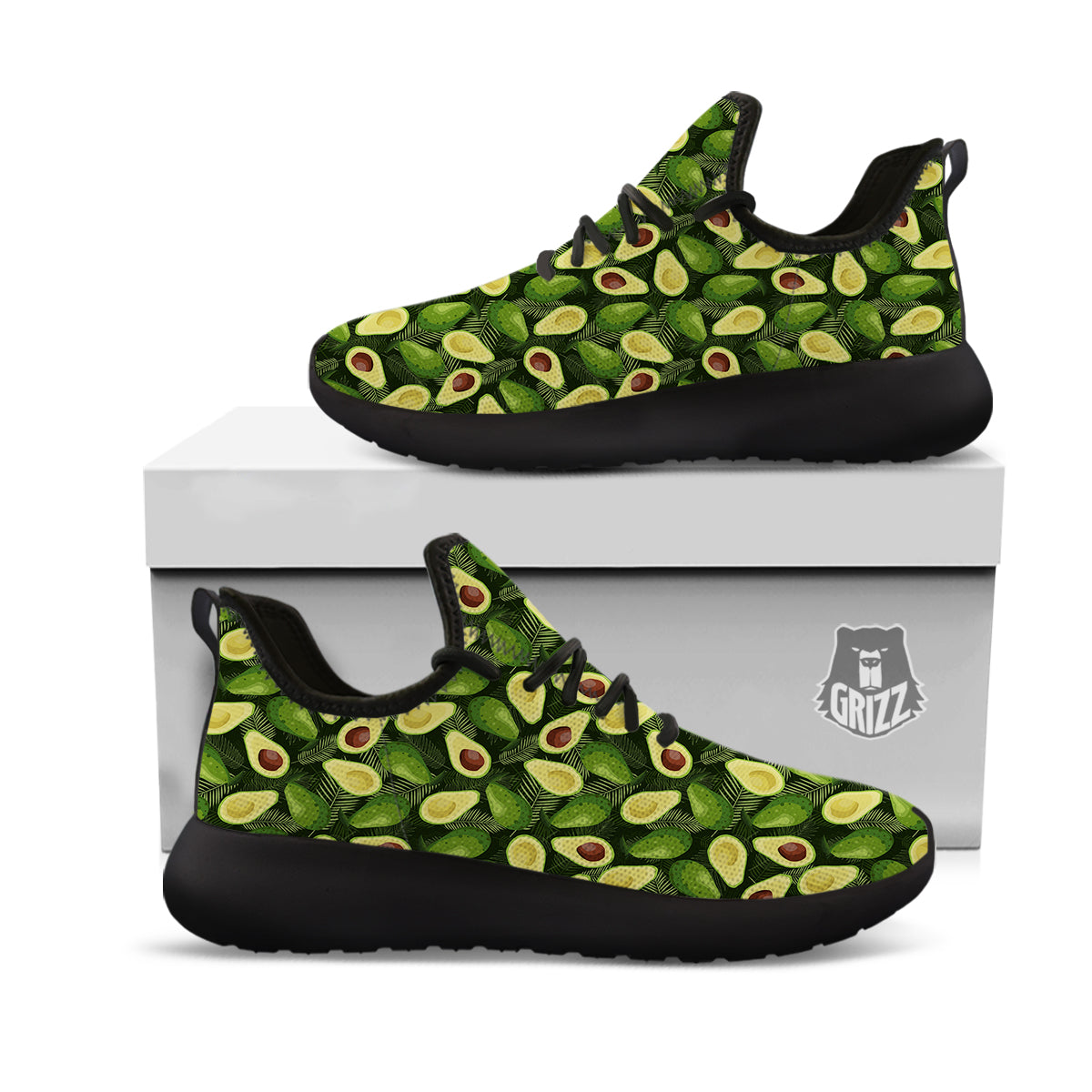 Avocado Half Cut Print Pattern Black Athletic Shoes-grizzshop
