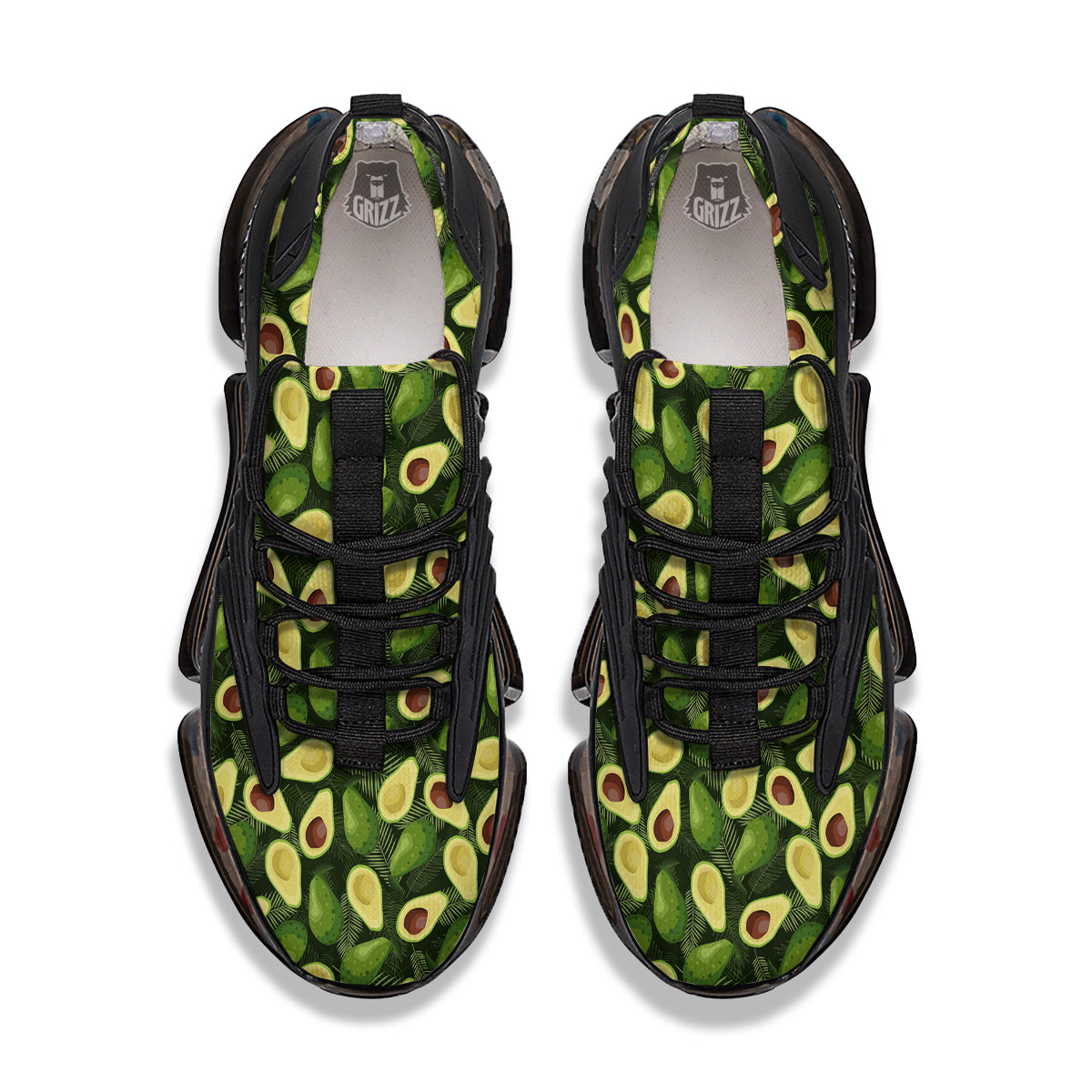 Avocado Half Cut Print Pattern Black Gym Shoes-grizzshop