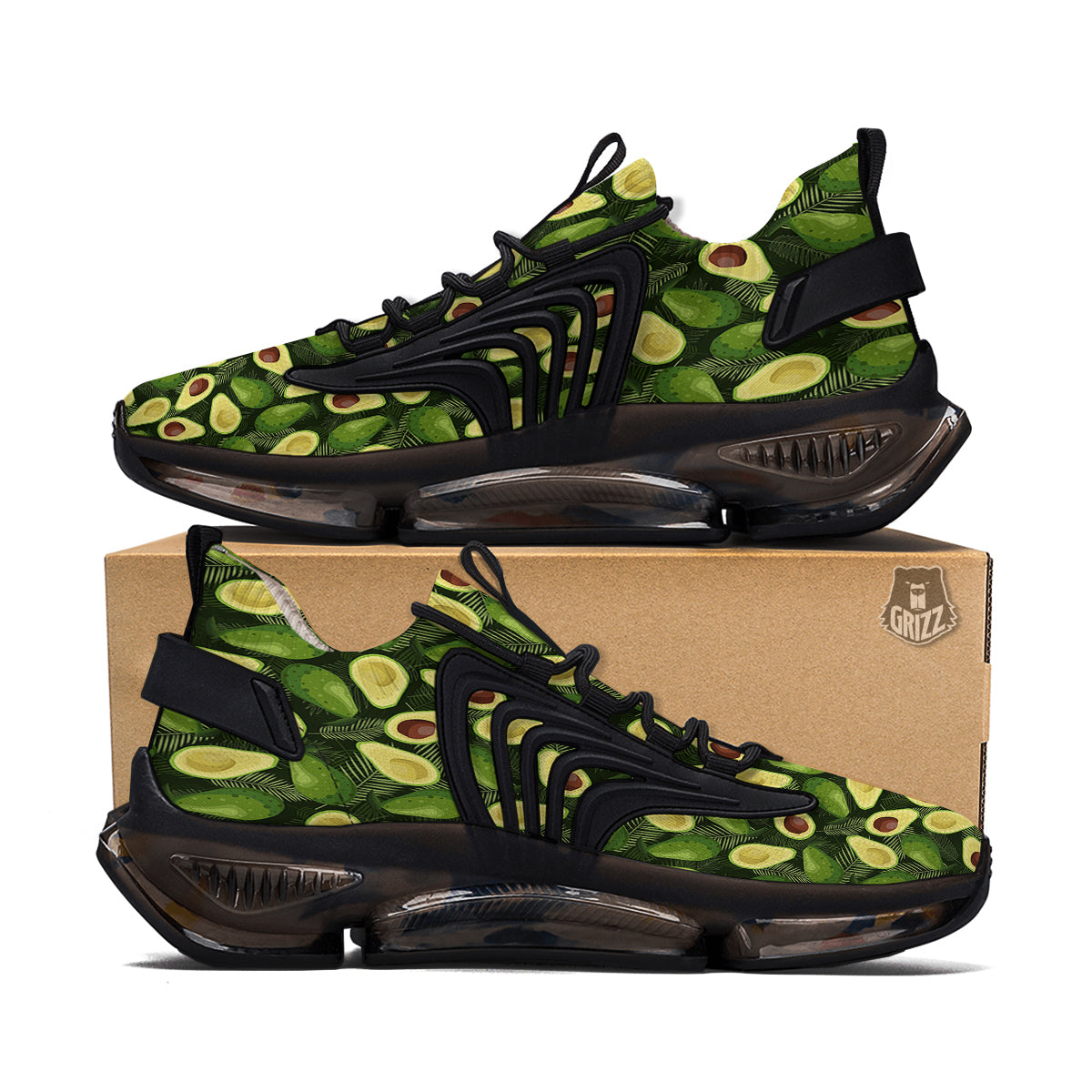 Avocado Half Cut Print Pattern Black Gym Shoes-grizzshop