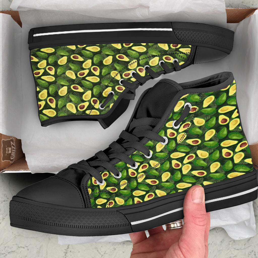 Avocado Half Cut Print Pattern Black High Top Shoes-grizzshop