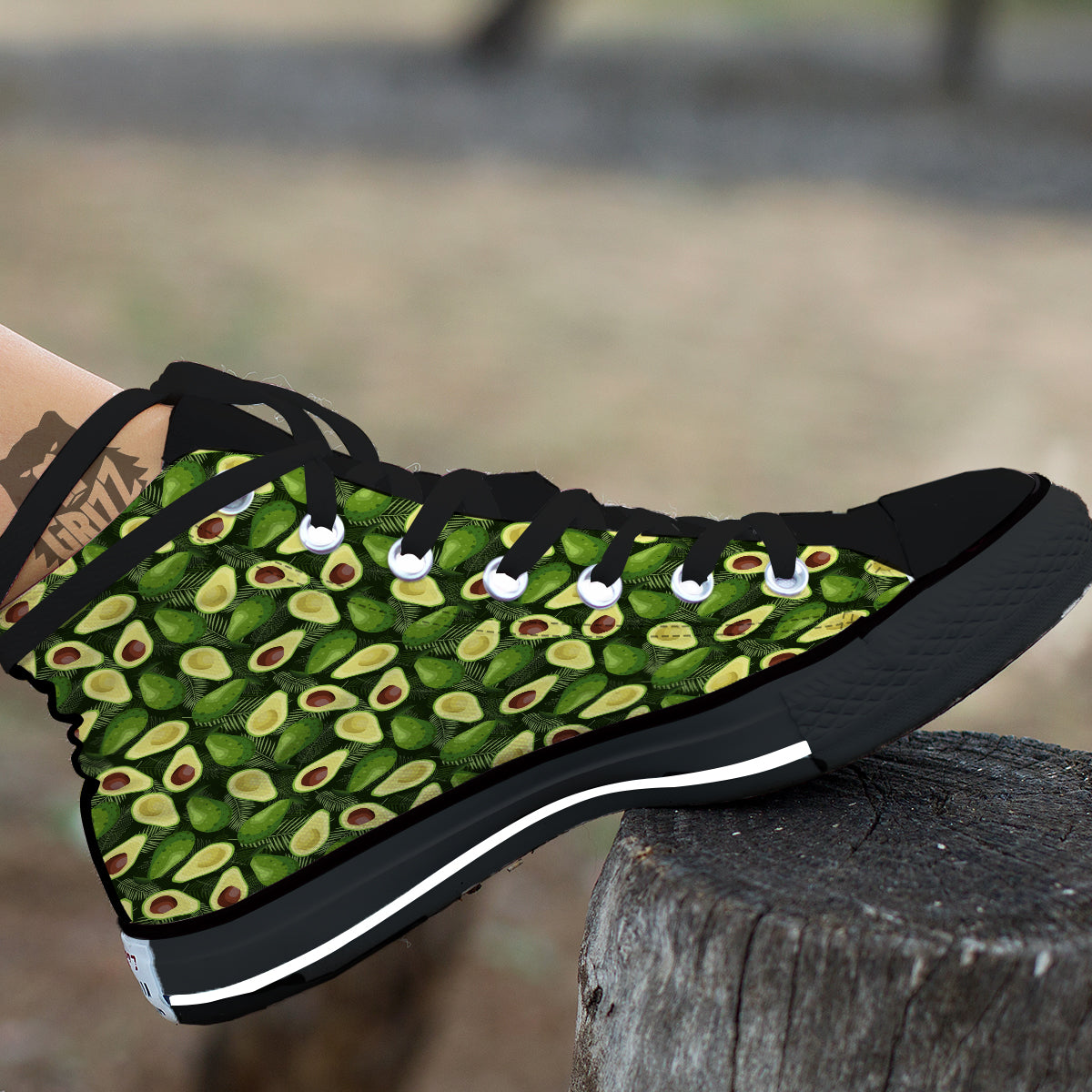 Avocado Half Cut Print Pattern Black High Top Shoes-grizzshop