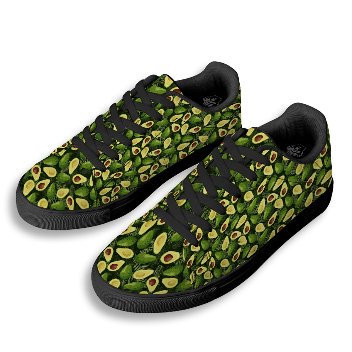 Avocado Half Cut Print Pattern Black Low Top Sneakers-grizzshop