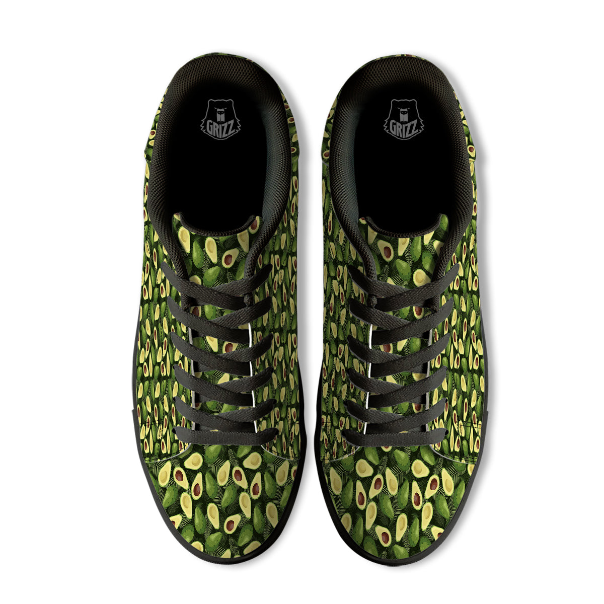 Avocado Half Cut Print Pattern Black Low Top Sneakers-grizzshop