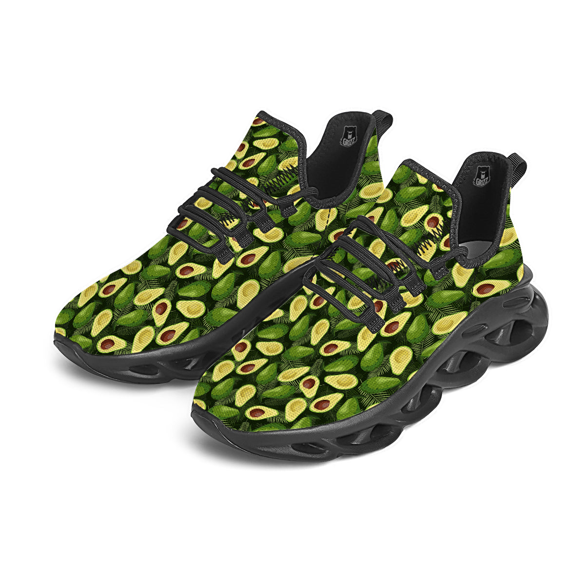 Avocado Half Cut Print Pattern Black Running Shoes-grizzshop