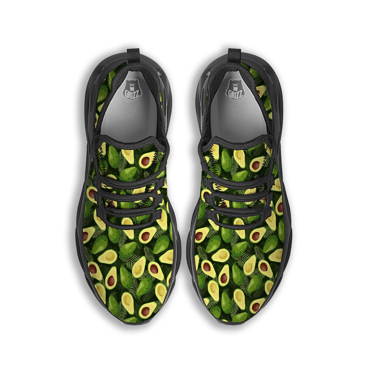 Avocado Half Cut Print Pattern Black Running Shoes-grizzshop