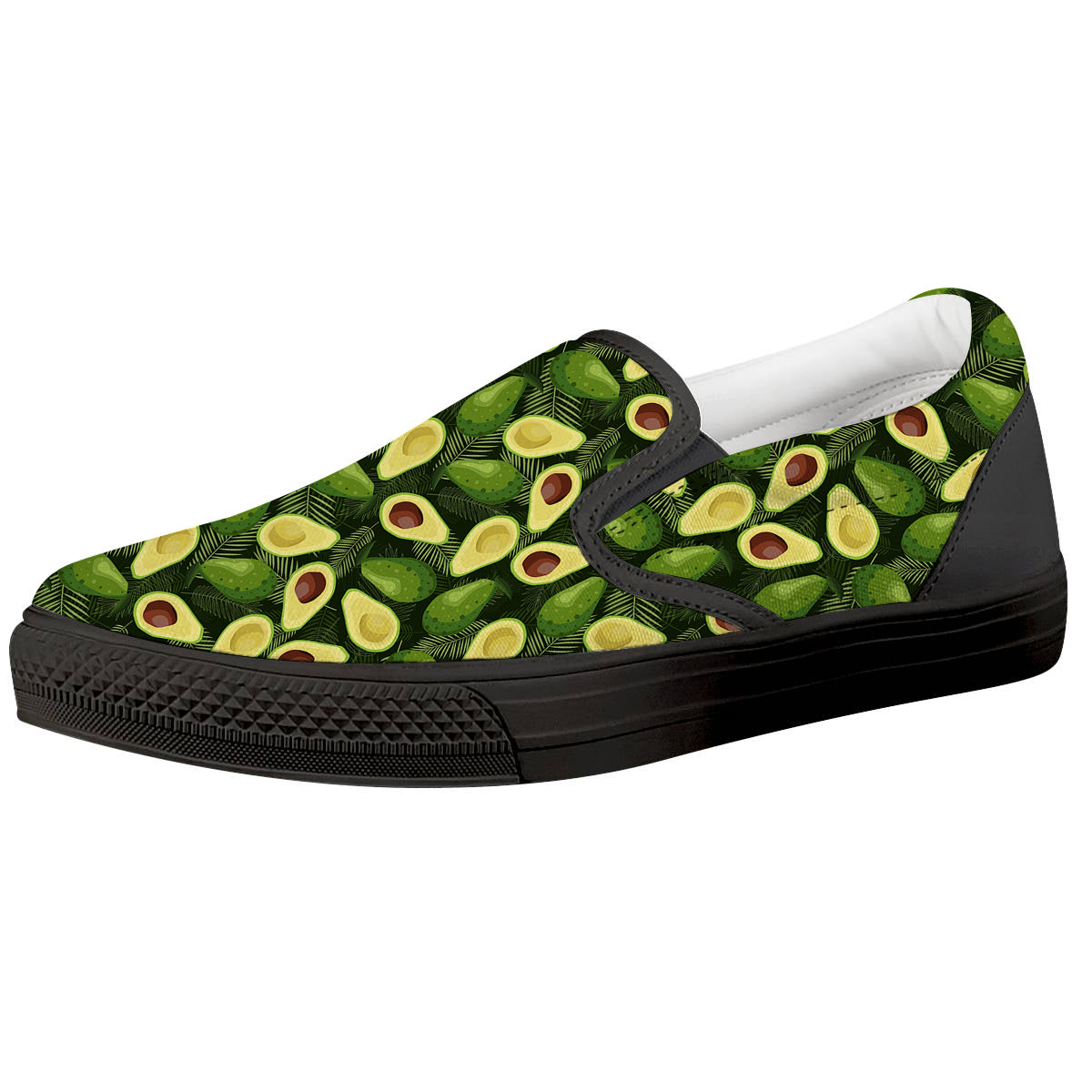 Avocado Half Cut Print Pattern Black Slip On Shoes-grizzshop
