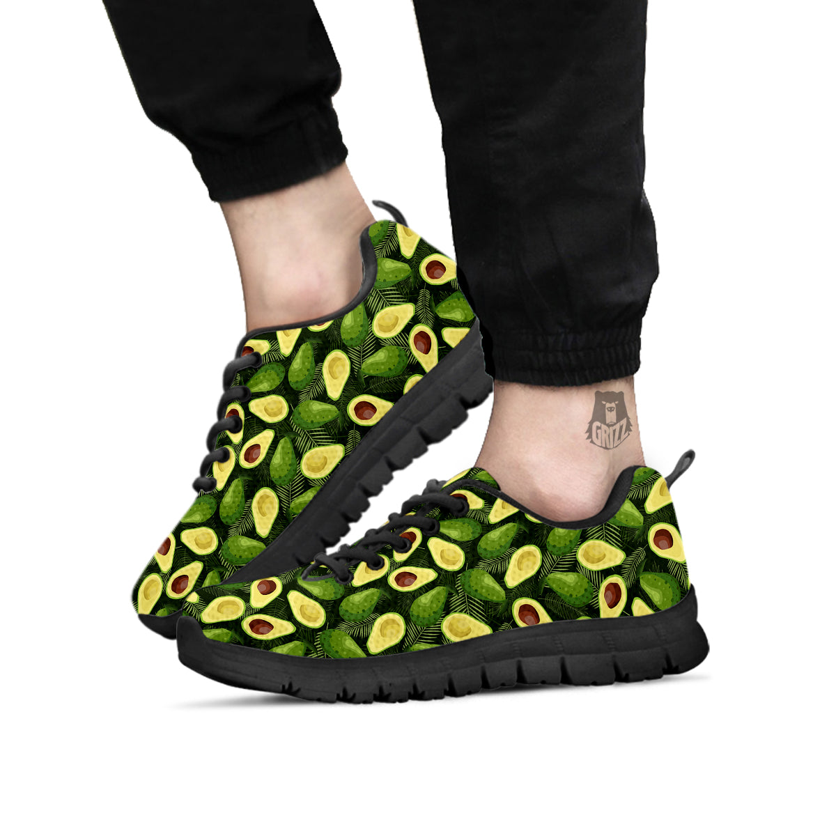 Avocado Half Cut Print Pattern Black Sneaker-grizzshop