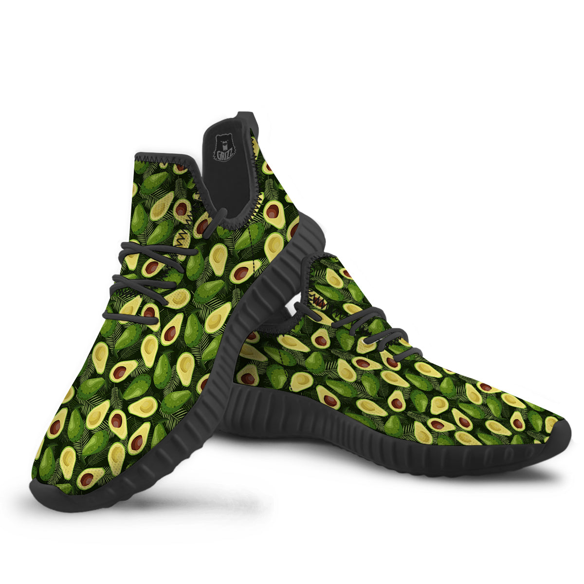 Avocado Half Cut Print Pattern Black Walking Shoes-grizzshop