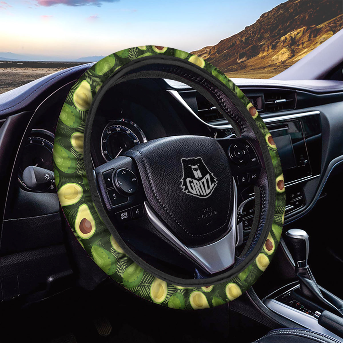 Avocado Half Cut Print Pattern Car Steering Wheel Cover-grizzshop