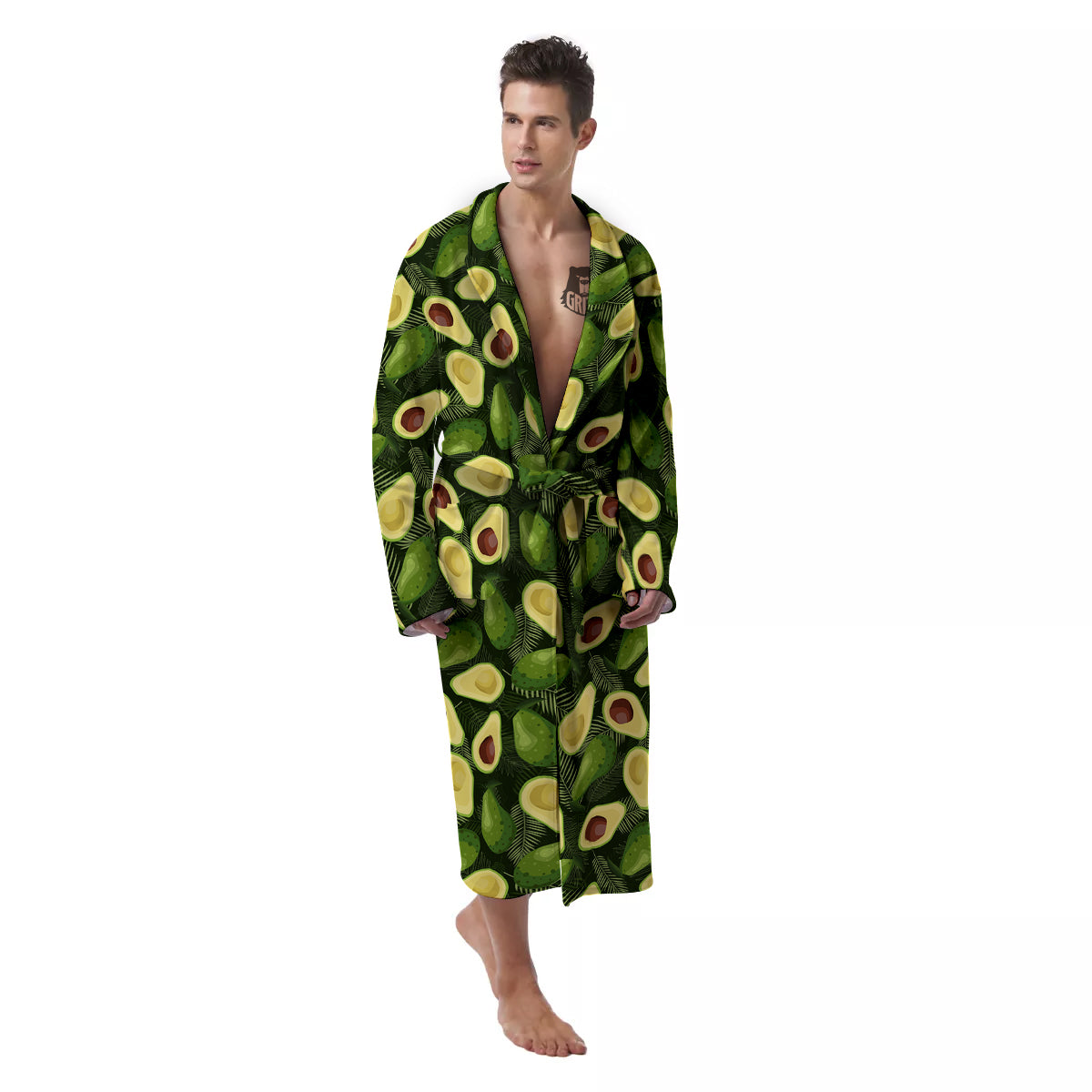 Avocado Half Cut Print Pattern Men's Robe-grizzshop