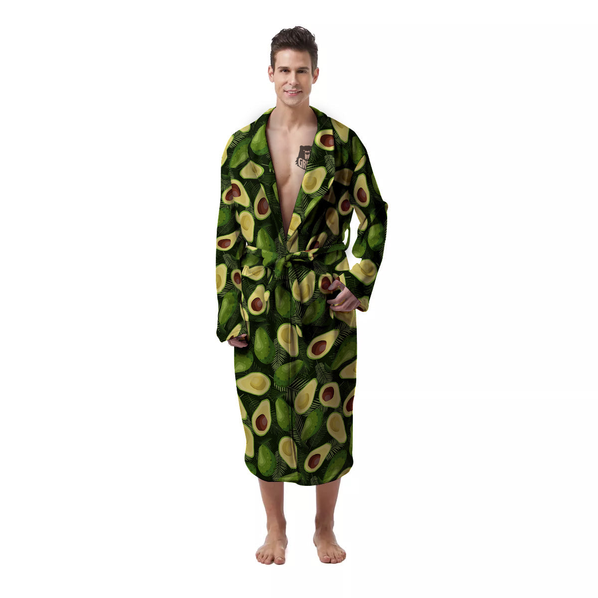 Avocado Half Cut Print Pattern Men's Robe-grizzshop