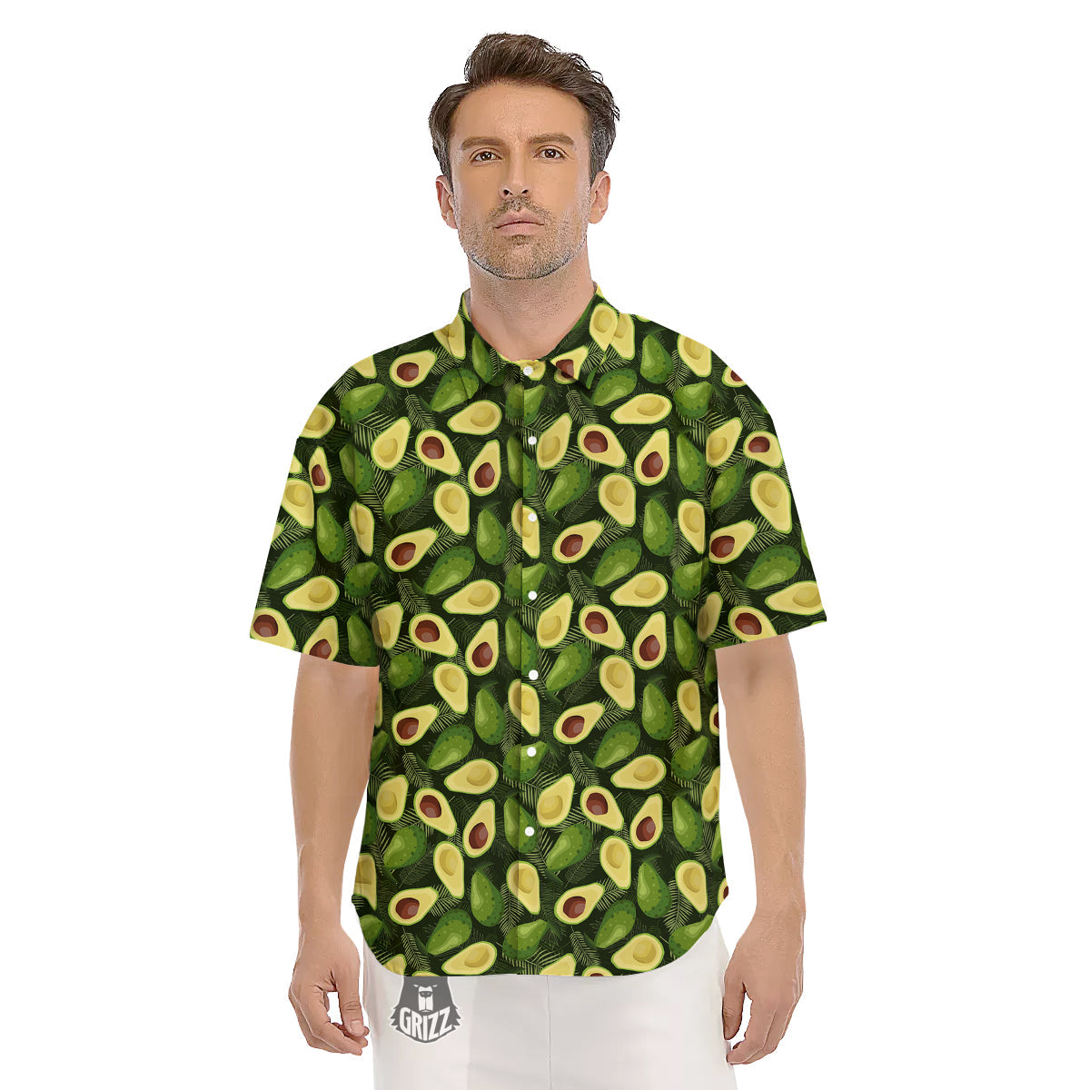 Avocado Half Cut Print Pattern Men's Short Sleeve Shirts-grizzshop