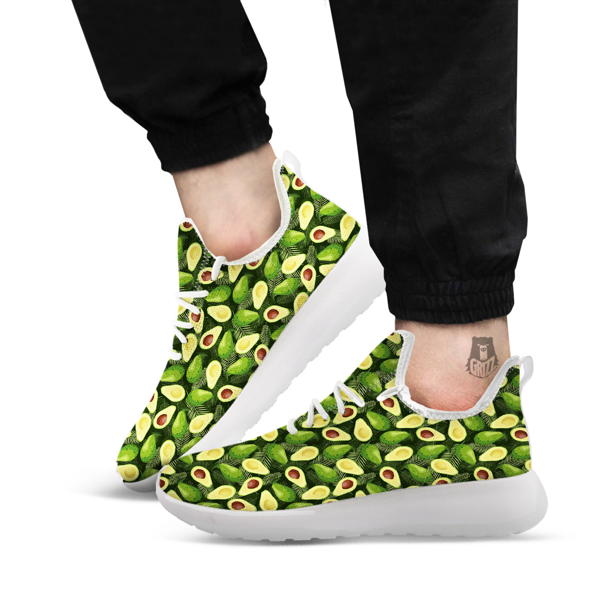 Avocado Half Cut Print Pattern White Athletic Shoes-grizzshop