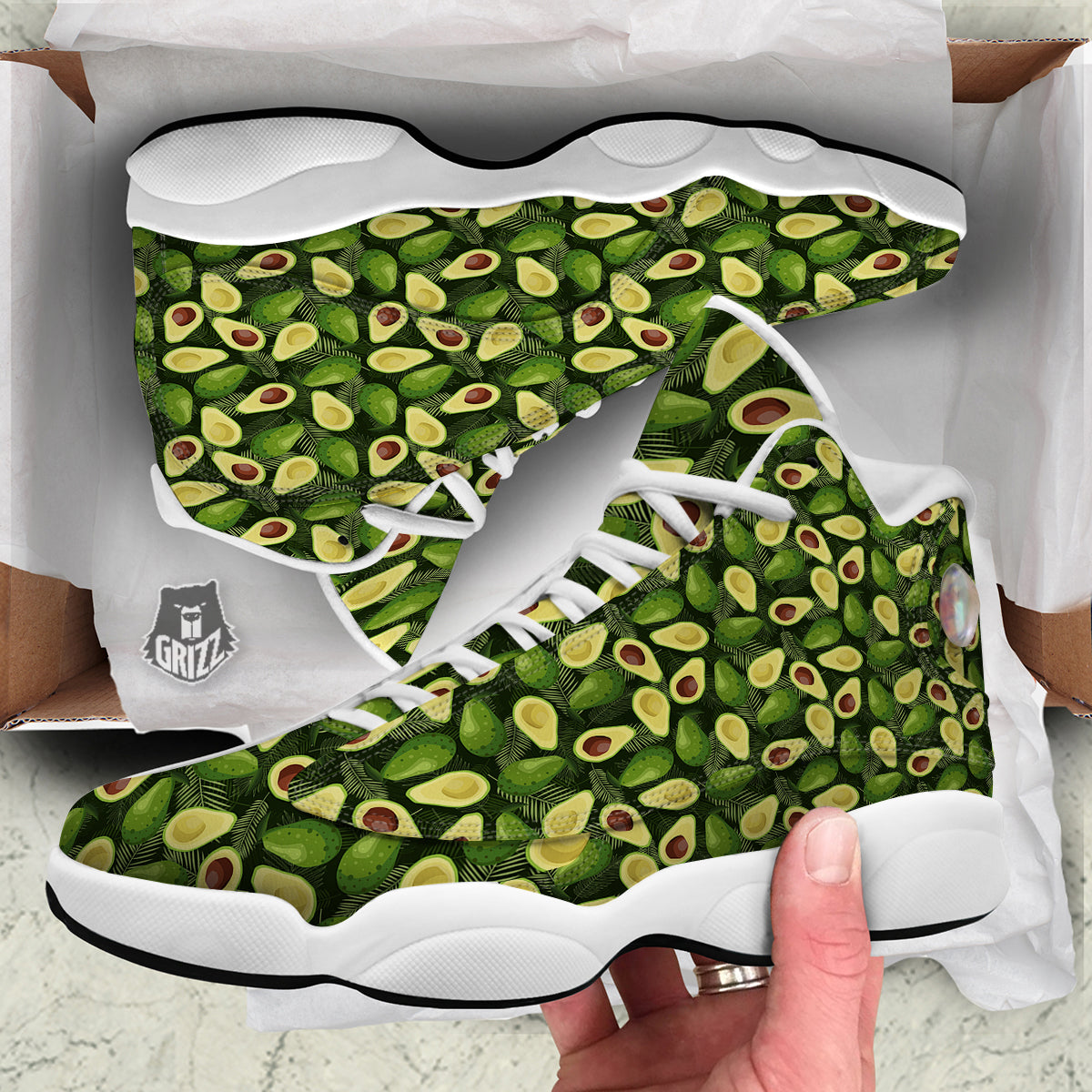 Avocado Half Cut Print Pattern White Basketball Shoes-grizzshop