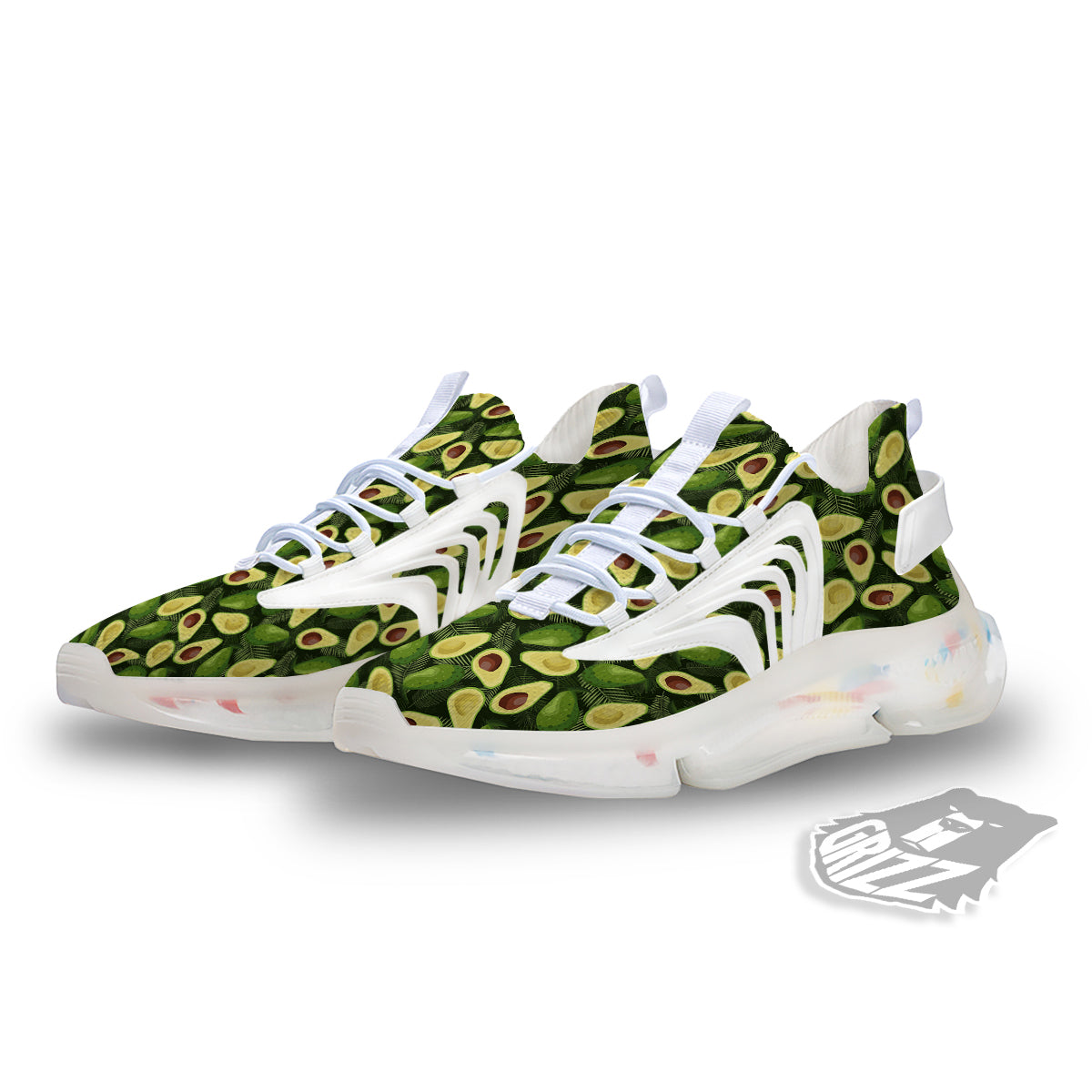 Avocado Half Cut Print Pattern White Gym Shoes-grizzshop