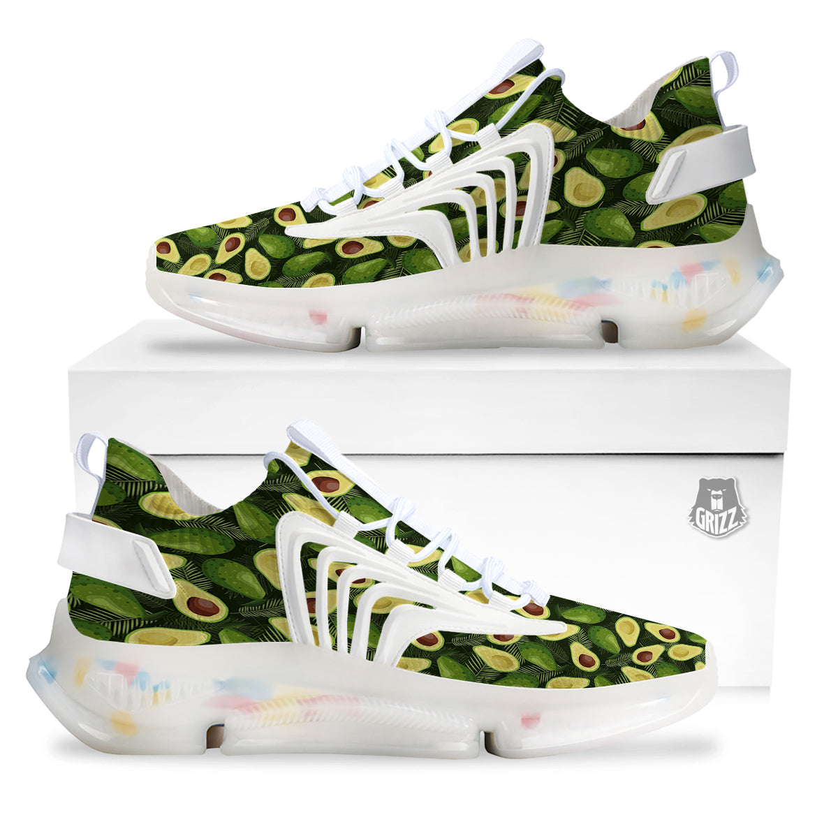 Avocado Half Cut Print Pattern White Gym Shoes-grizzshop