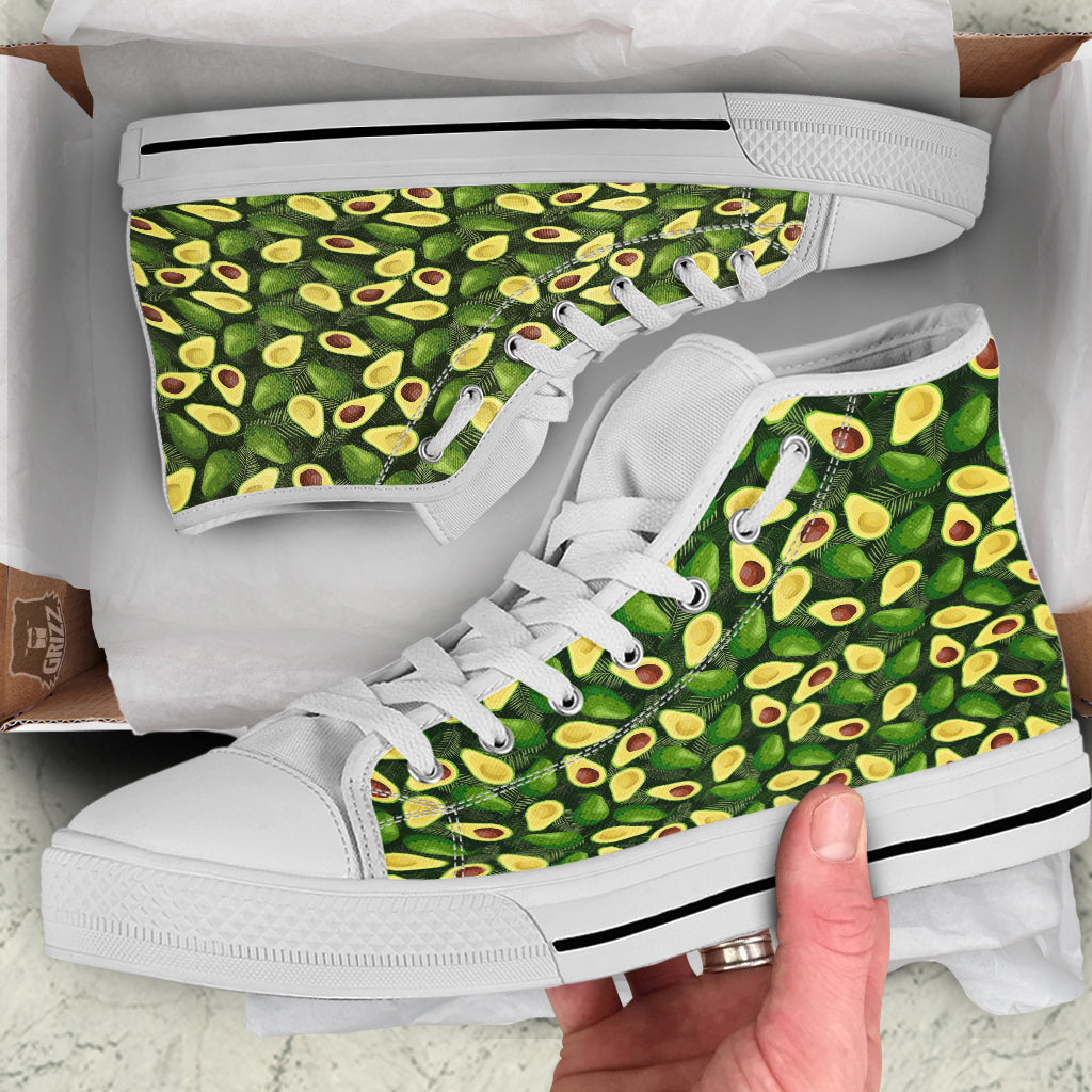 Avocado Half Cut Print Pattern White High Top Shoes-grizzshop