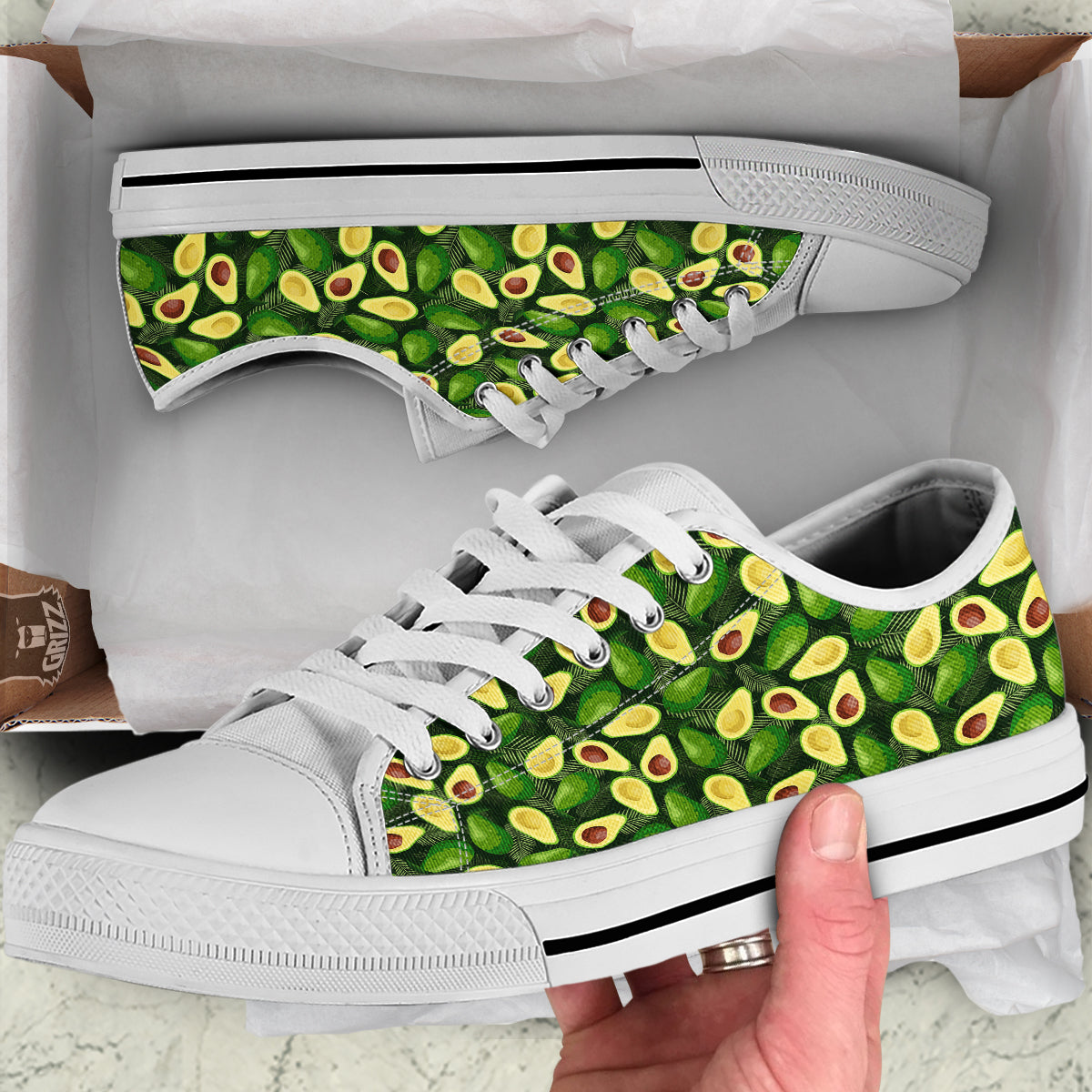 Avocado Half Cut Print Pattern White Low Top Shoes-grizzshop