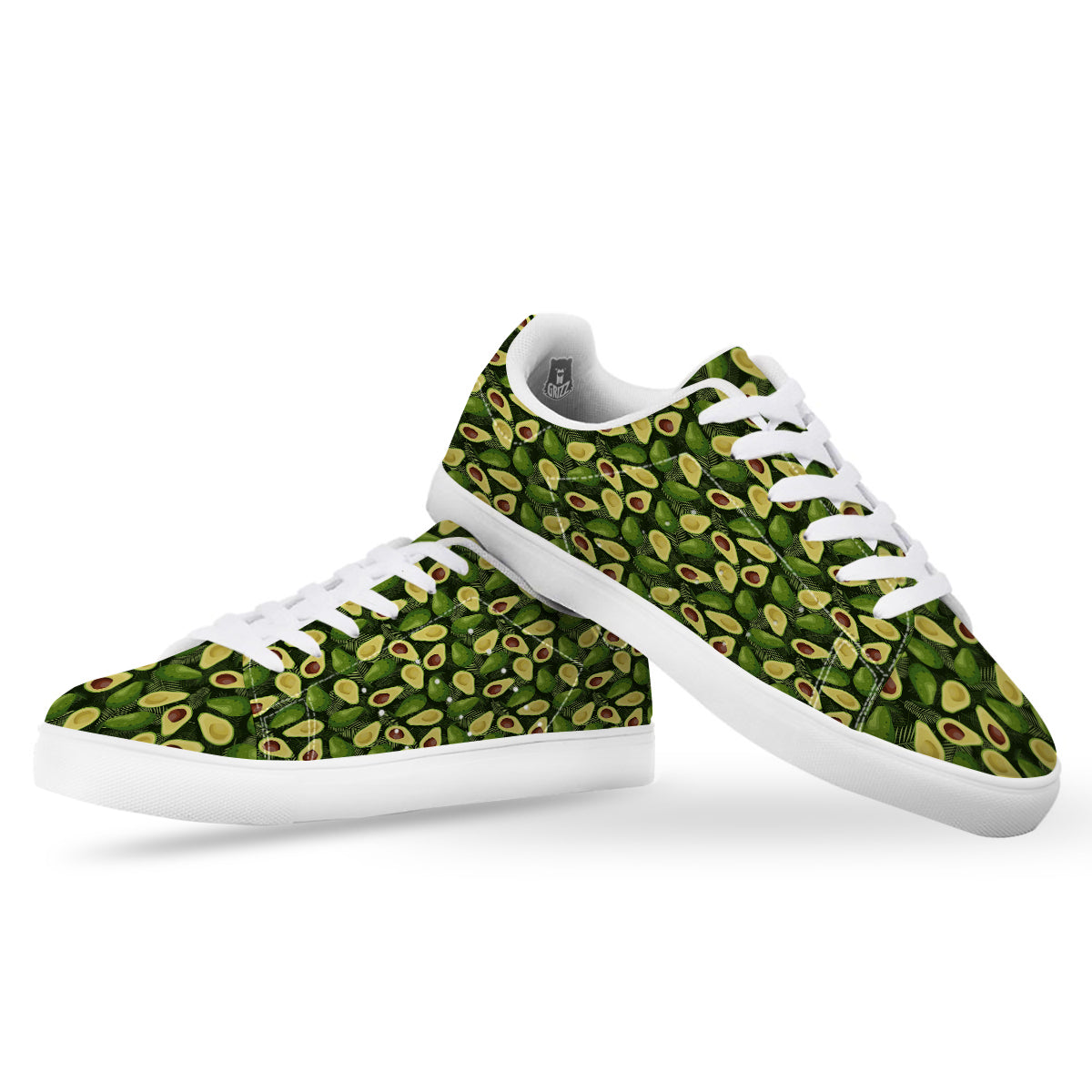 Avocado Half Cut Print Pattern White Low Top Sneakers-grizzshop