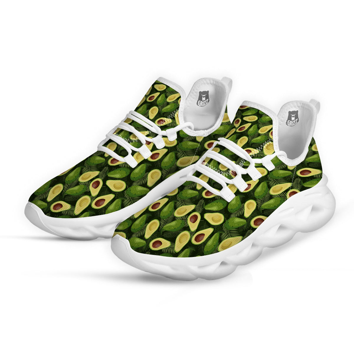 Avocado Half Cut Print Pattern White Running Shoes-grizzshop
