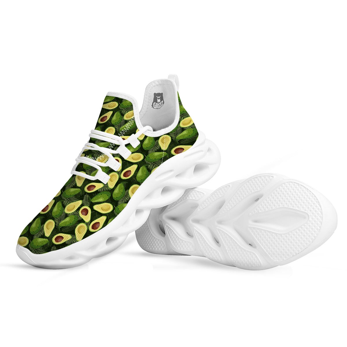 Avocado Half Cut Print Pattern White Running Shoes-grizzshop
