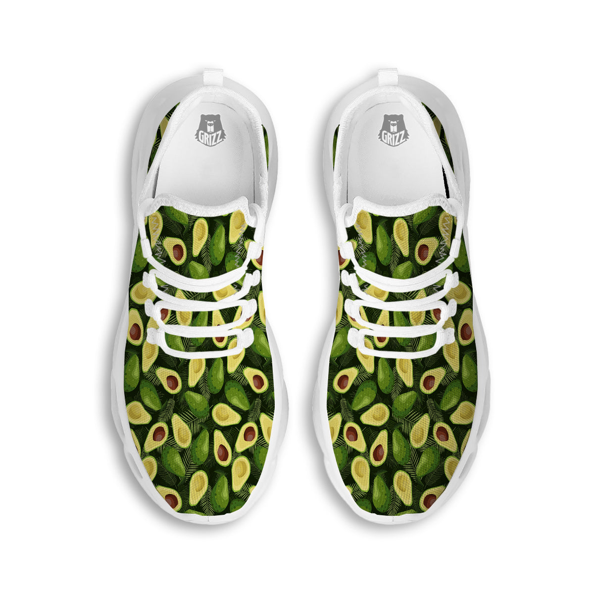 Avocado Half Cut Print Pattern White Running Shoes-grizzshop