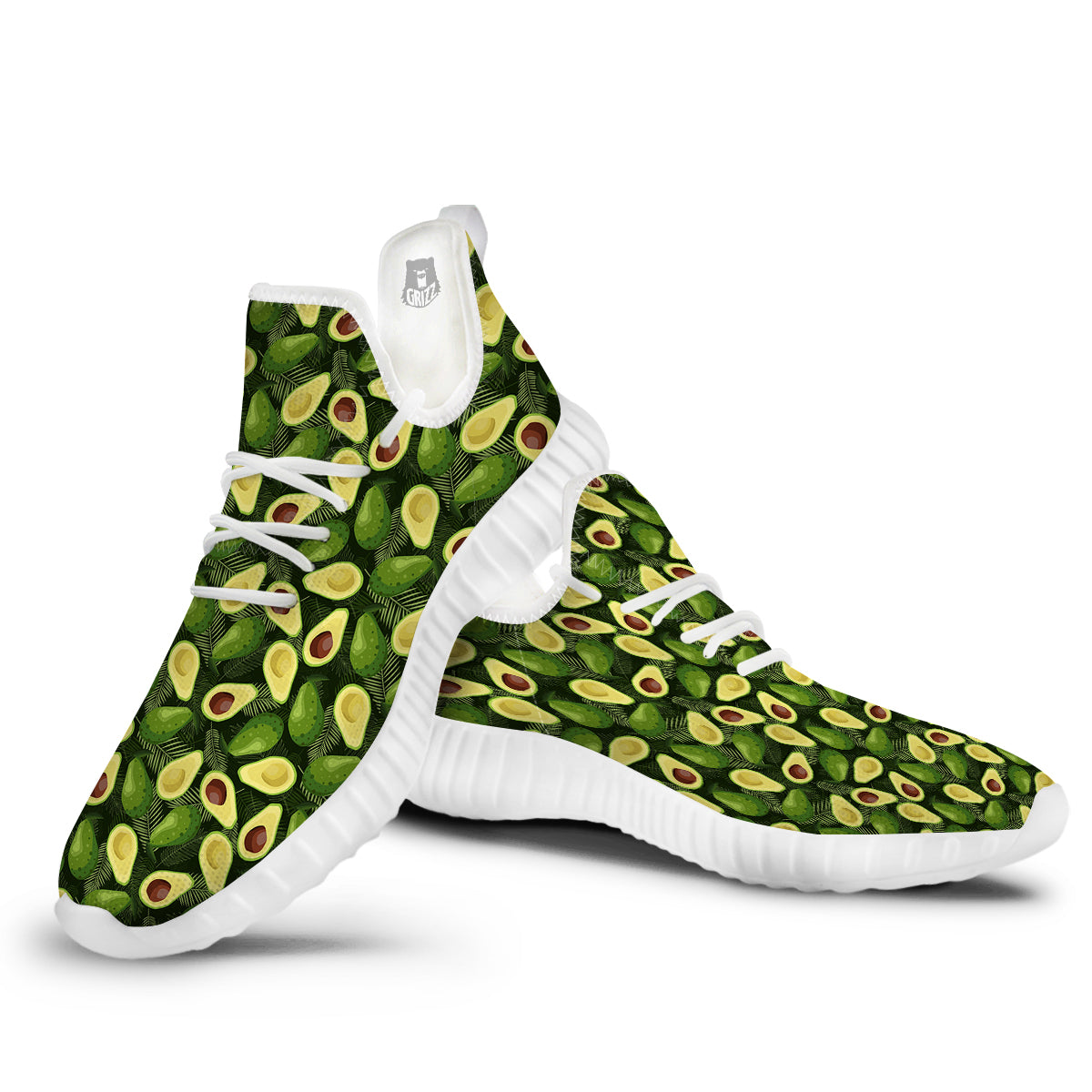 Avocado Half Cut Print Pattern White Walking Shoes-grizzshop