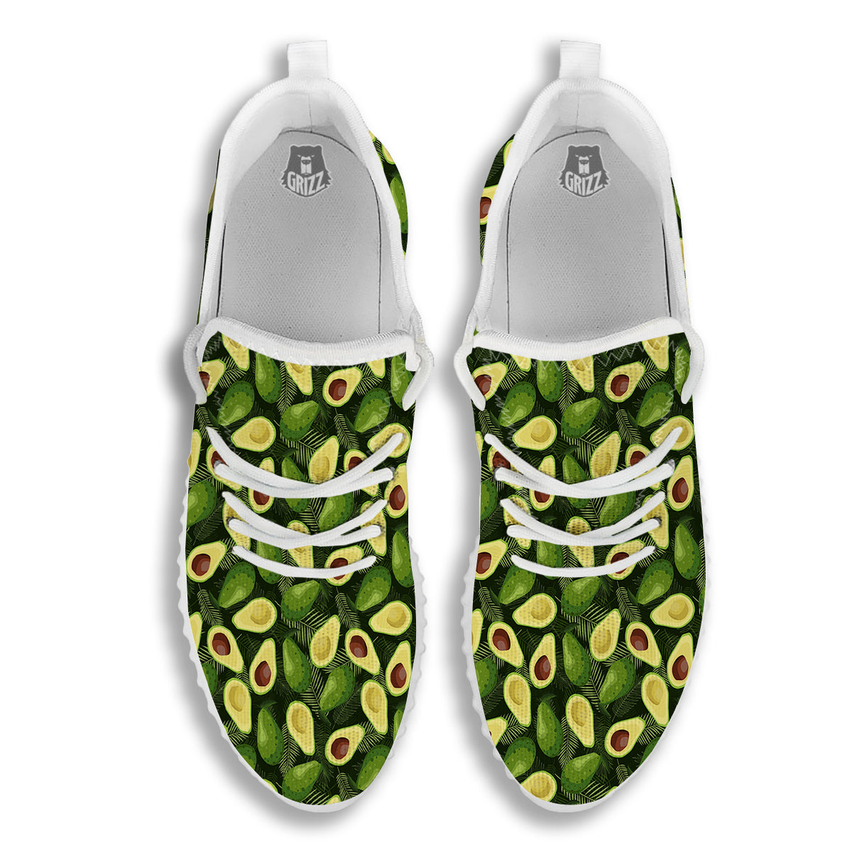 Avocado Half Cut Print Pattern White Walking Shoes-grizzshop